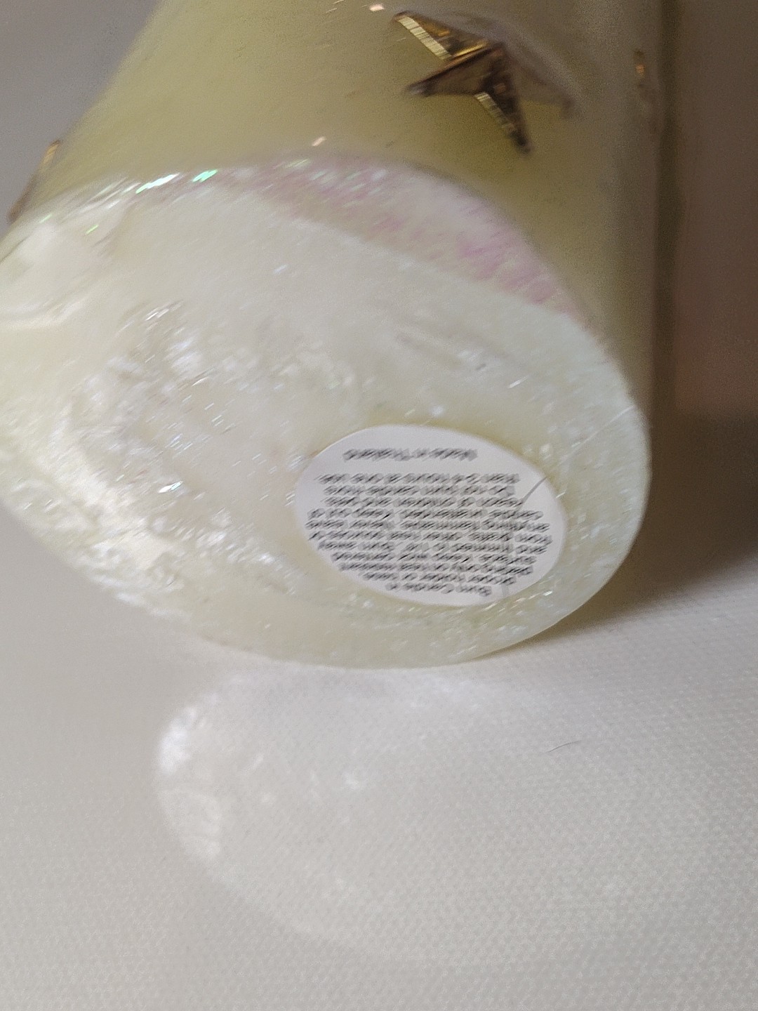 Vintage “A Touch of Gold” Wax Pillar Candle Glitter Cream Gold Stars 9.25″ New