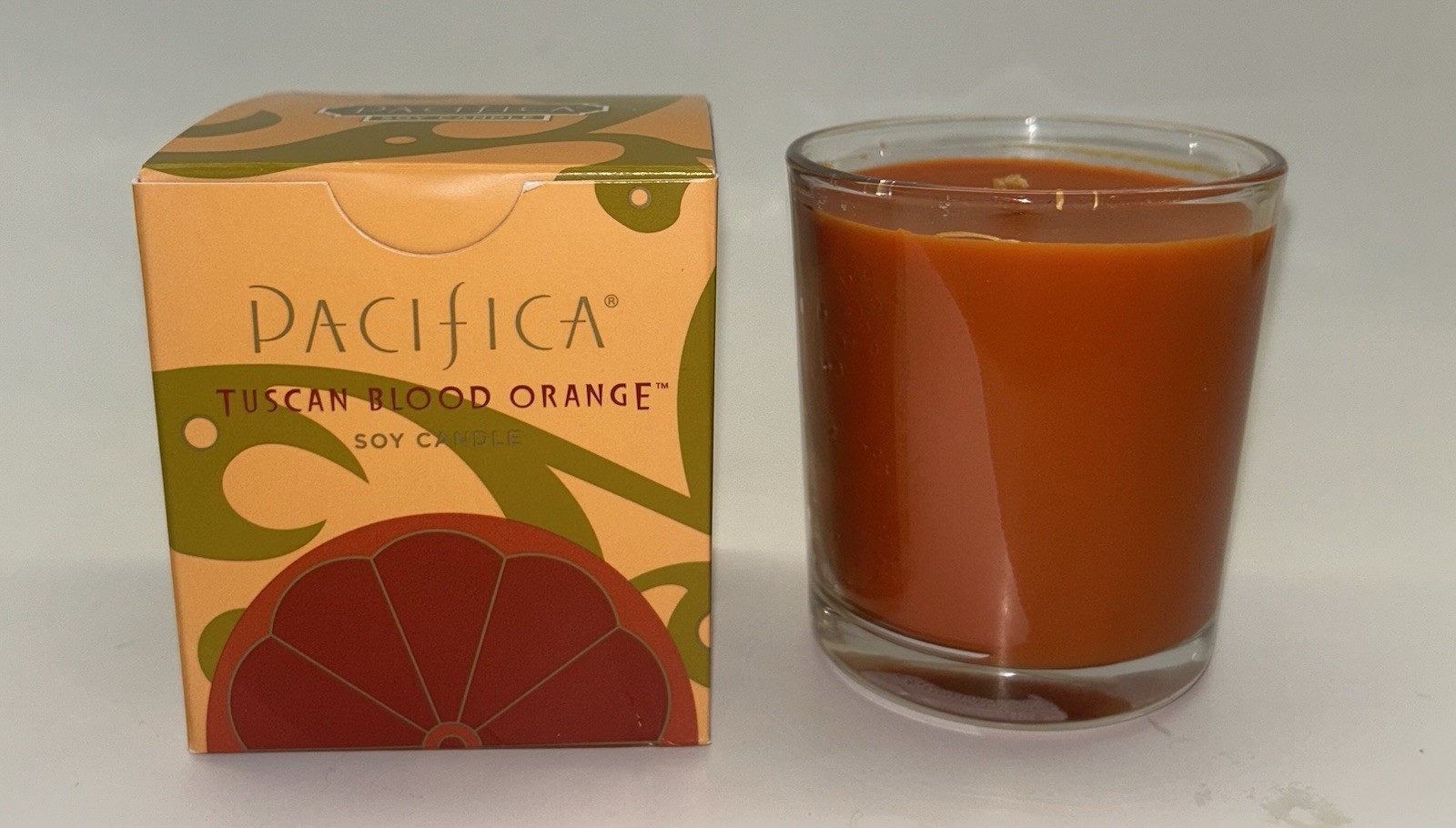 Pacifica TUSCAN BLOOD ORANGE Candle 5.5 oz. Made in USA NEW IN BOX Soy Glass