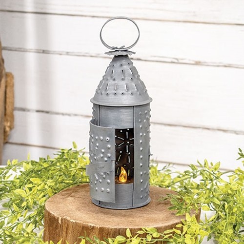 10″ Mini Primitive Antiqued Punched Tin Revere Candle Lantern ~ Home Decor