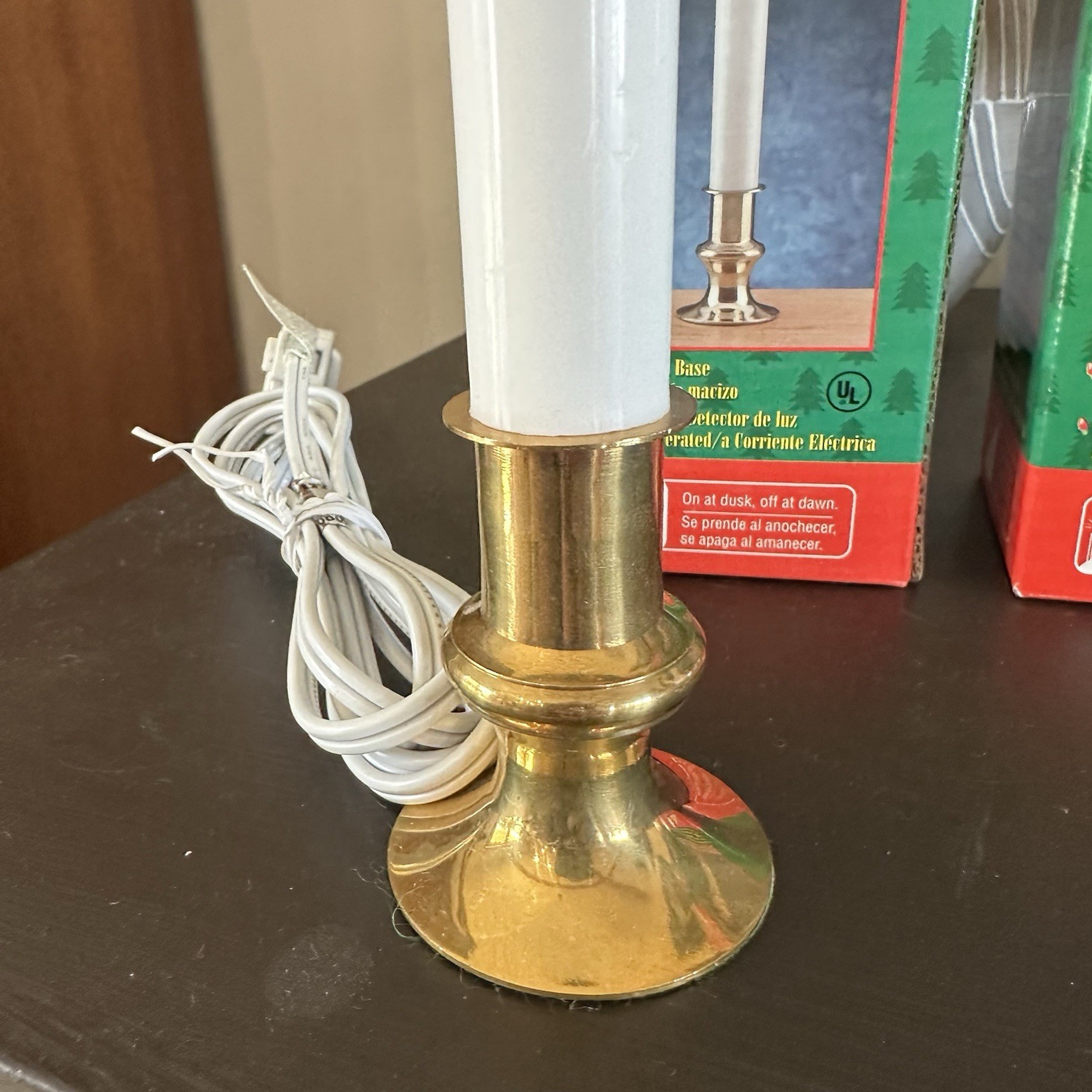 VTG (3) New Electric Window Candle Lamp Brass Base Dusk to Dawn Sensor