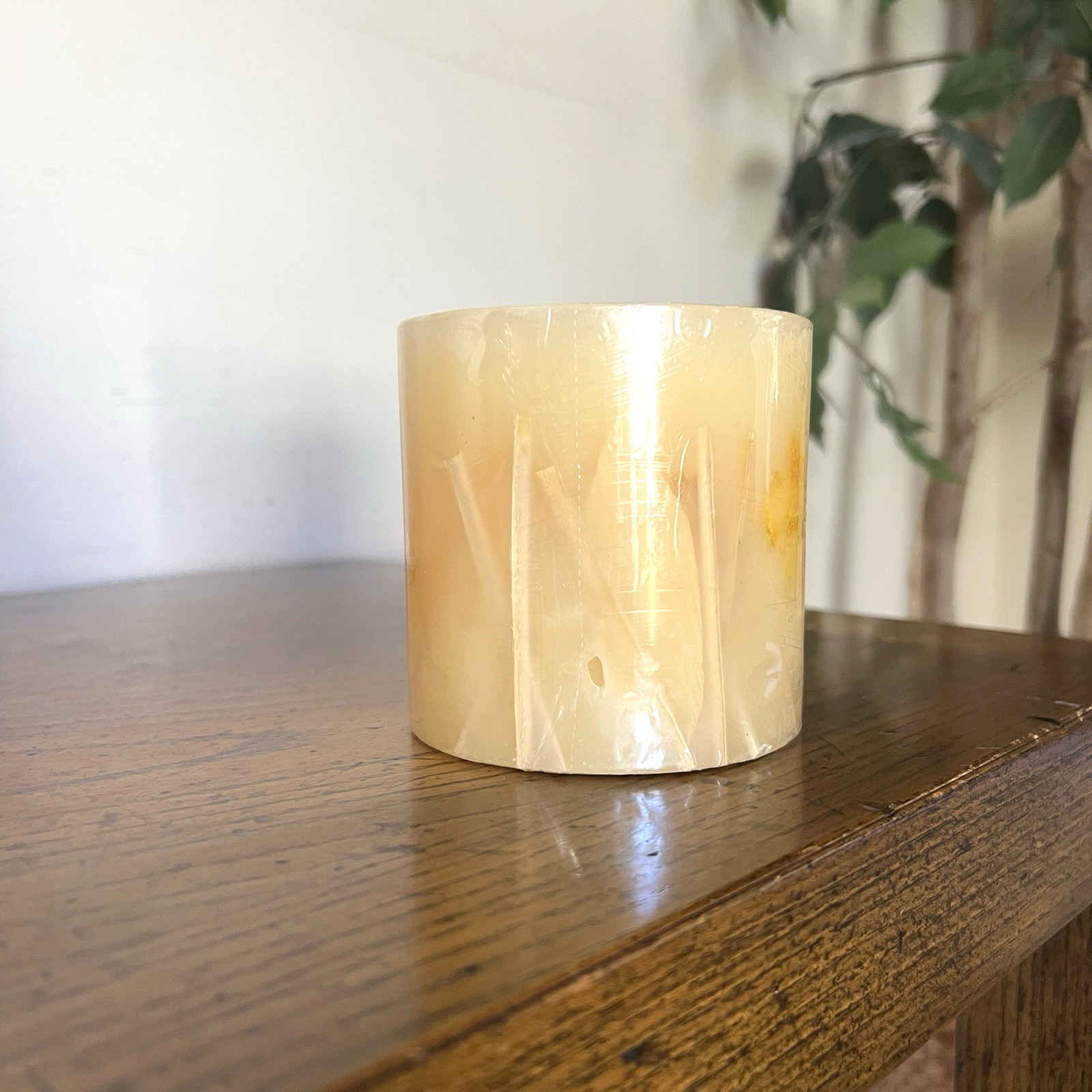 Pier 1 Imports Ginger Melon Candle Textured Pillar 3.5″ x 3.5″ New Sealed Rare