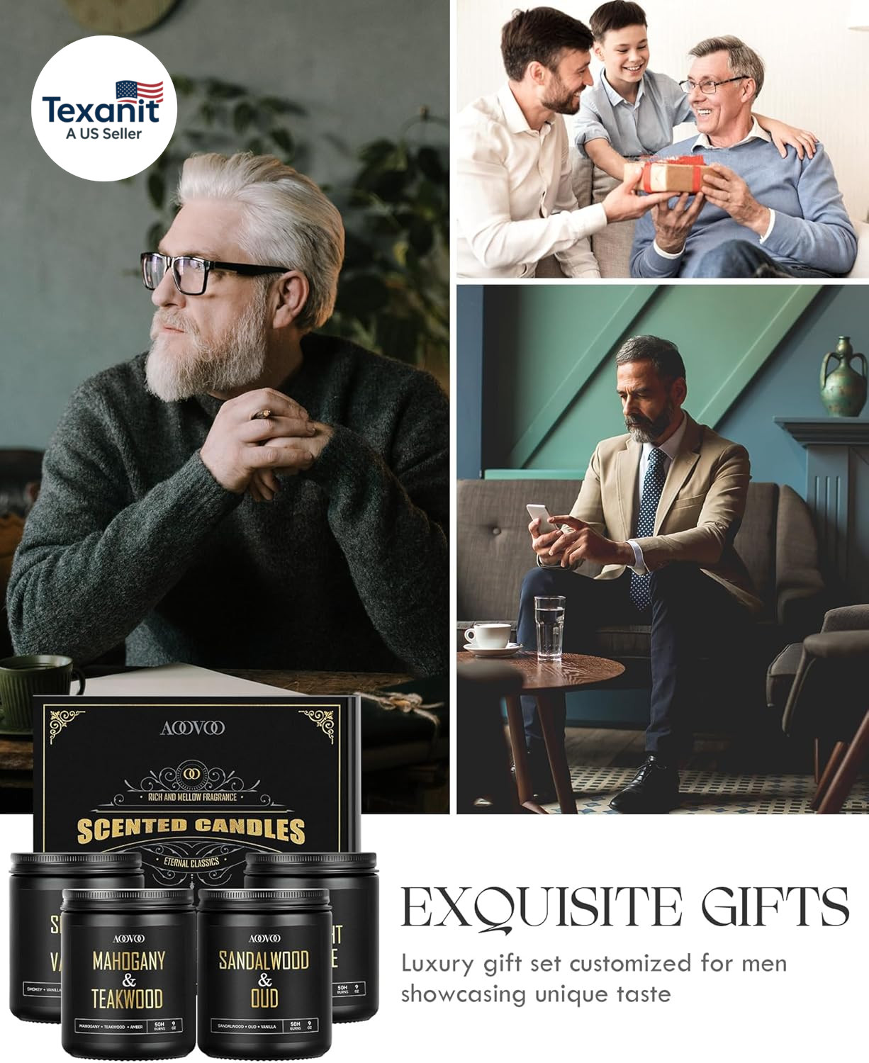 Scented Candles for Men – 4 Pack Candles for Home Scented, 36Oz Soy Wax, 200 Hou