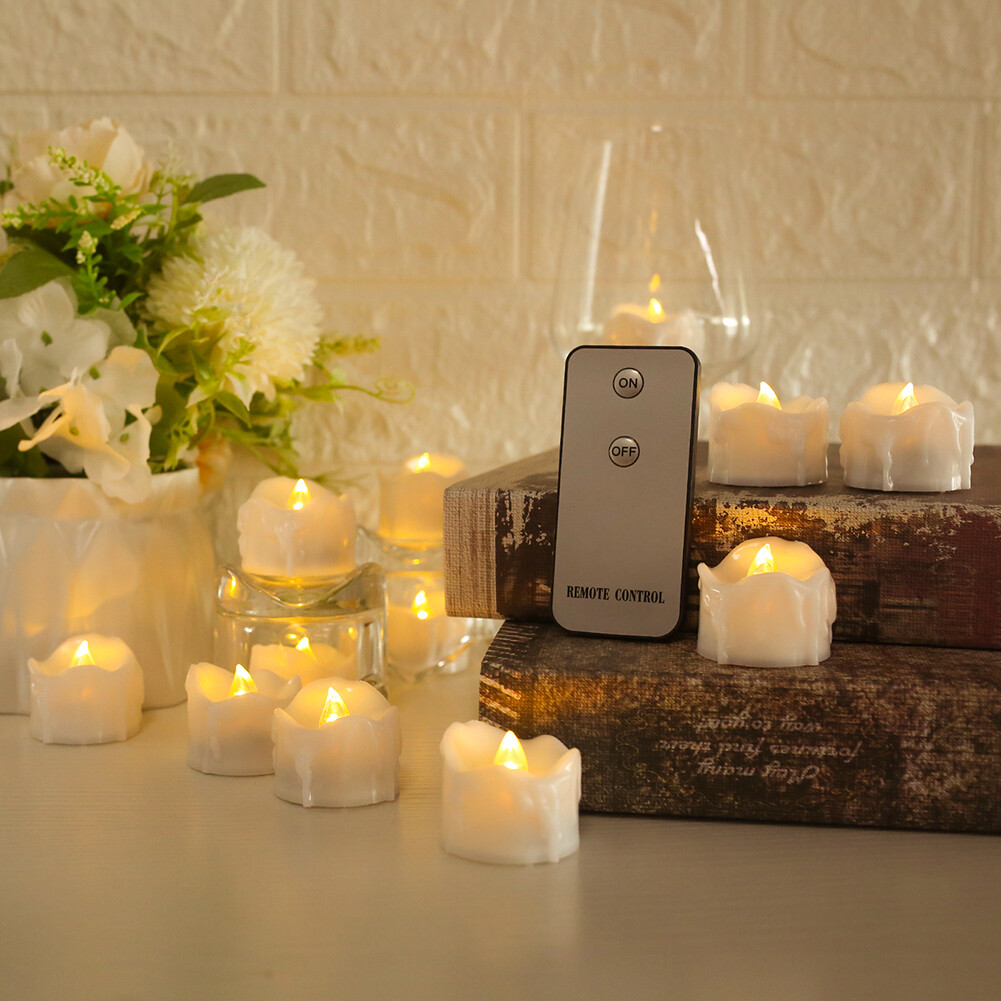 12Pcs Flameless LED Candle Tea Lights Flicker w/ Remote Control Battery Operated
