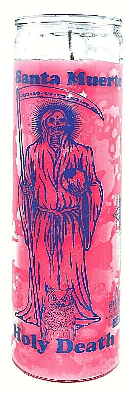 CANDLE HOLY DEATH PINK- SANTA MUERTE ROSA UNSCENTED -BURNS 120 HOURS
