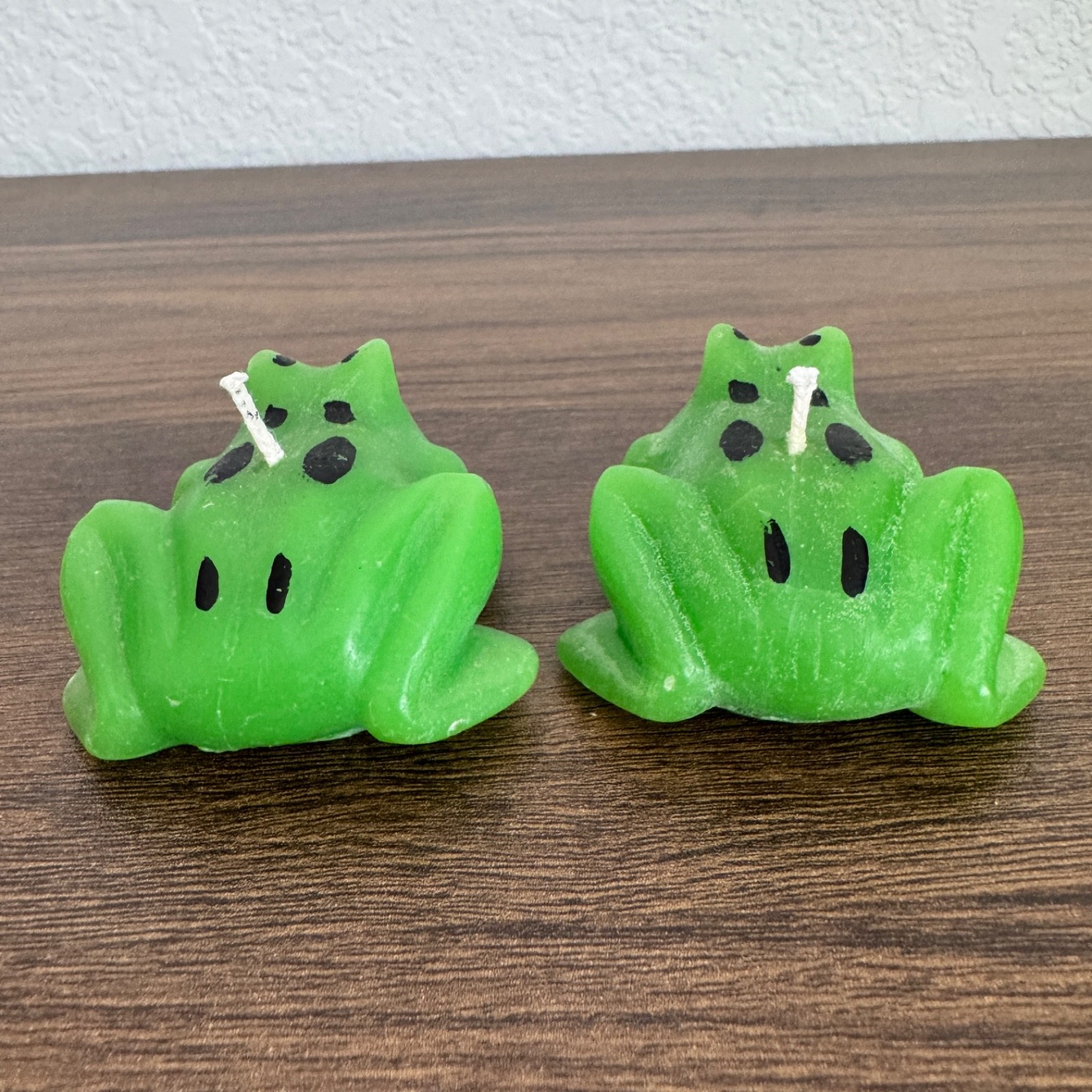 Vintage Molded Wax Candle Frog Shaped Green with Spots Small Never Lit_Set of 2