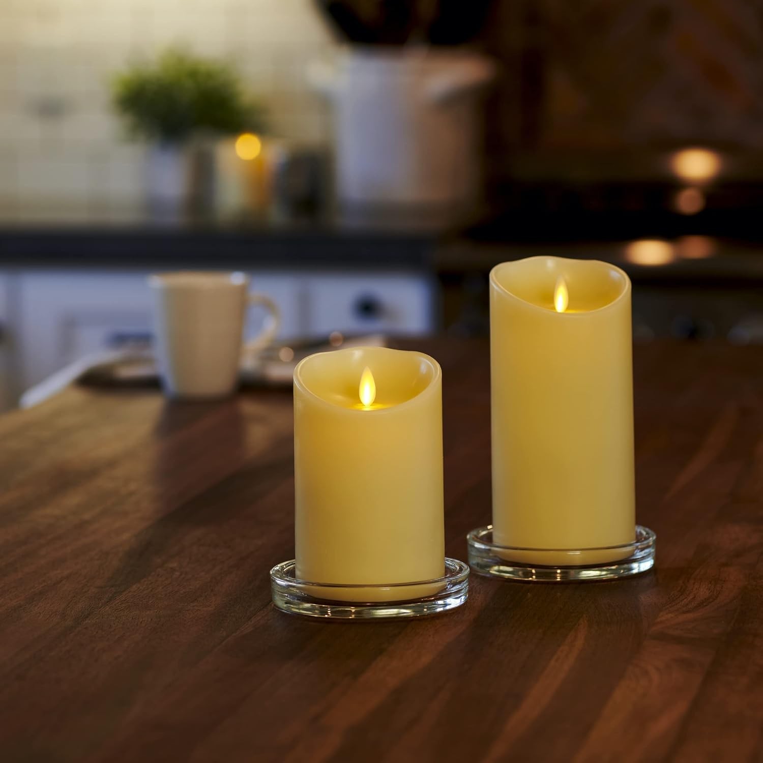 Luminara Flameless Pillar ivory Candles–Unscente,Moving Wick, Remote/Timer Set 3