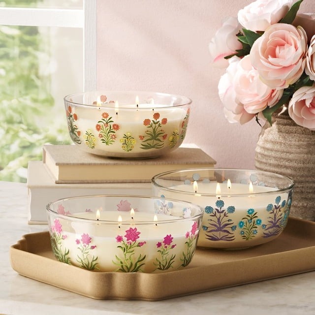 4-wick scented candle in the Peony Tea Cake scent, Daisy Chain, Freah Lilac