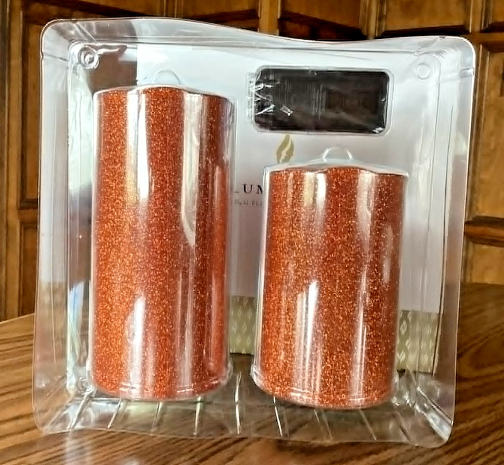 Luminara Flameless 5″&7″ Glitter Candle Set In RUST – NEW & FREE FAST SHIPPING