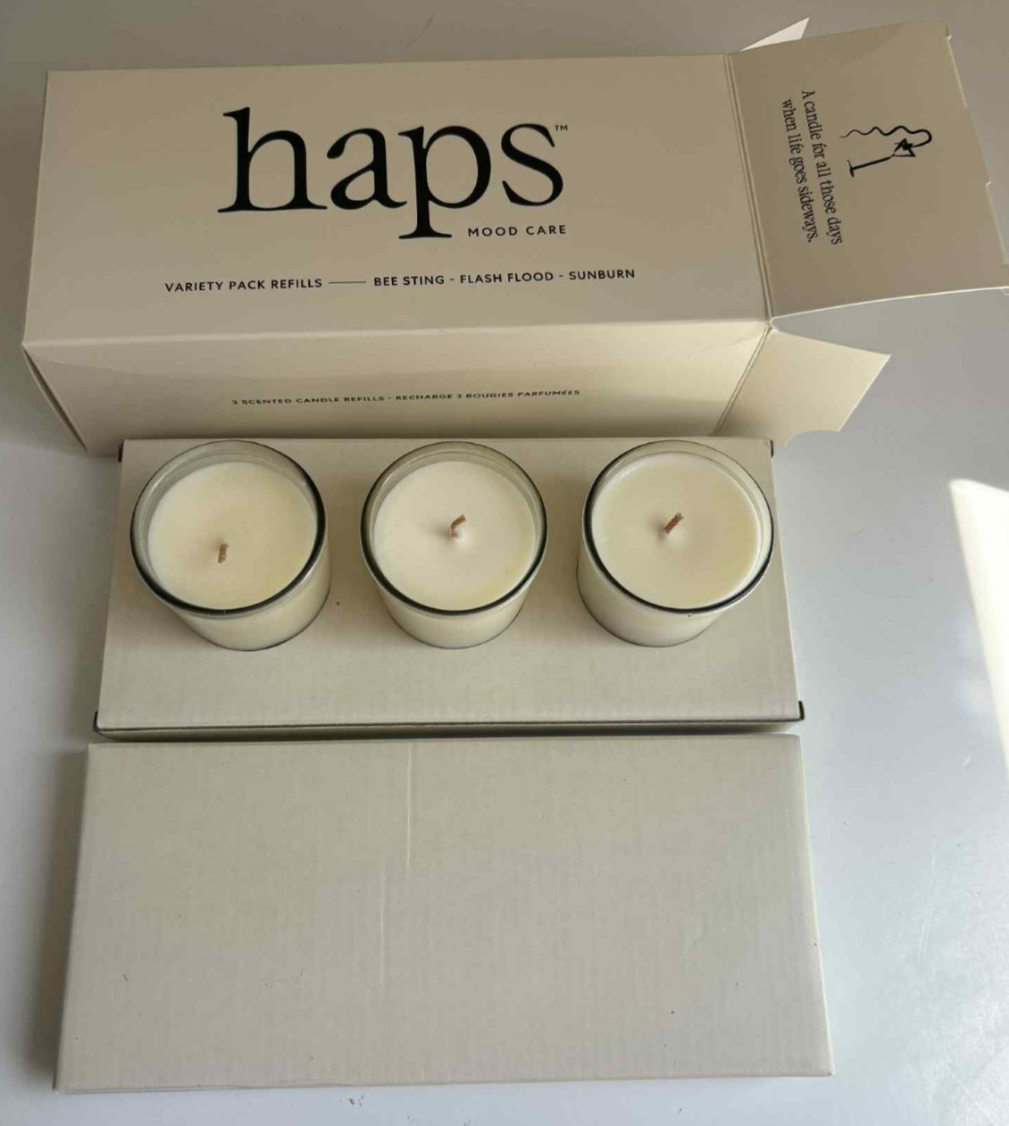 Haps Mood Care Candle Variety Pack Refills Bee Sting Flash Flood Sunburn 3pc Set