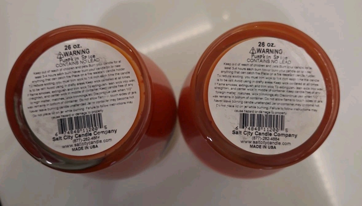 2 Salt City Candle Company Pumpkin Spice 26oz Glass Jars Retired 1 Half (B1-C6)