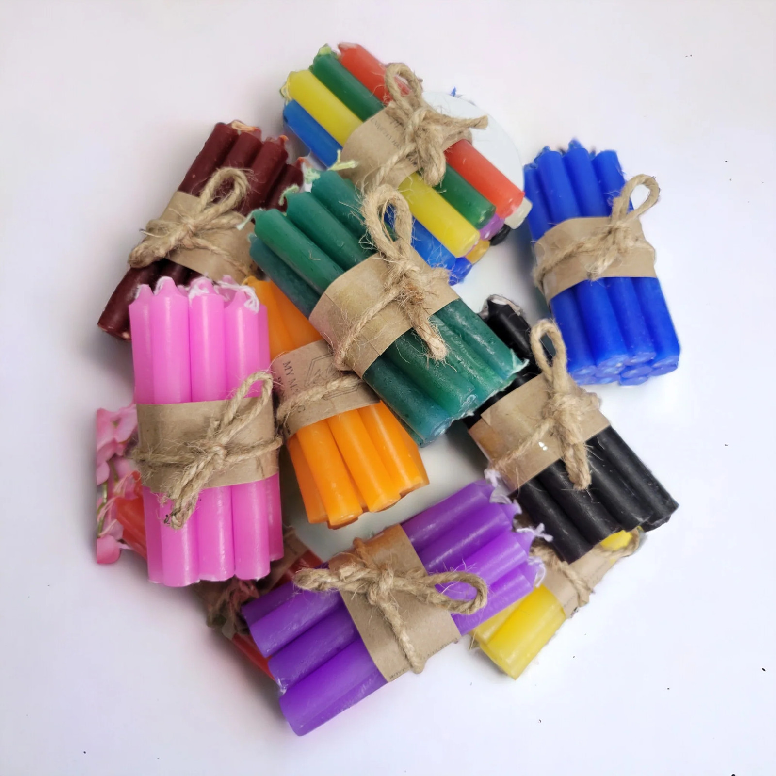 Packs of 10 colored spell candles, 4” chime candles for spells, ritual candle