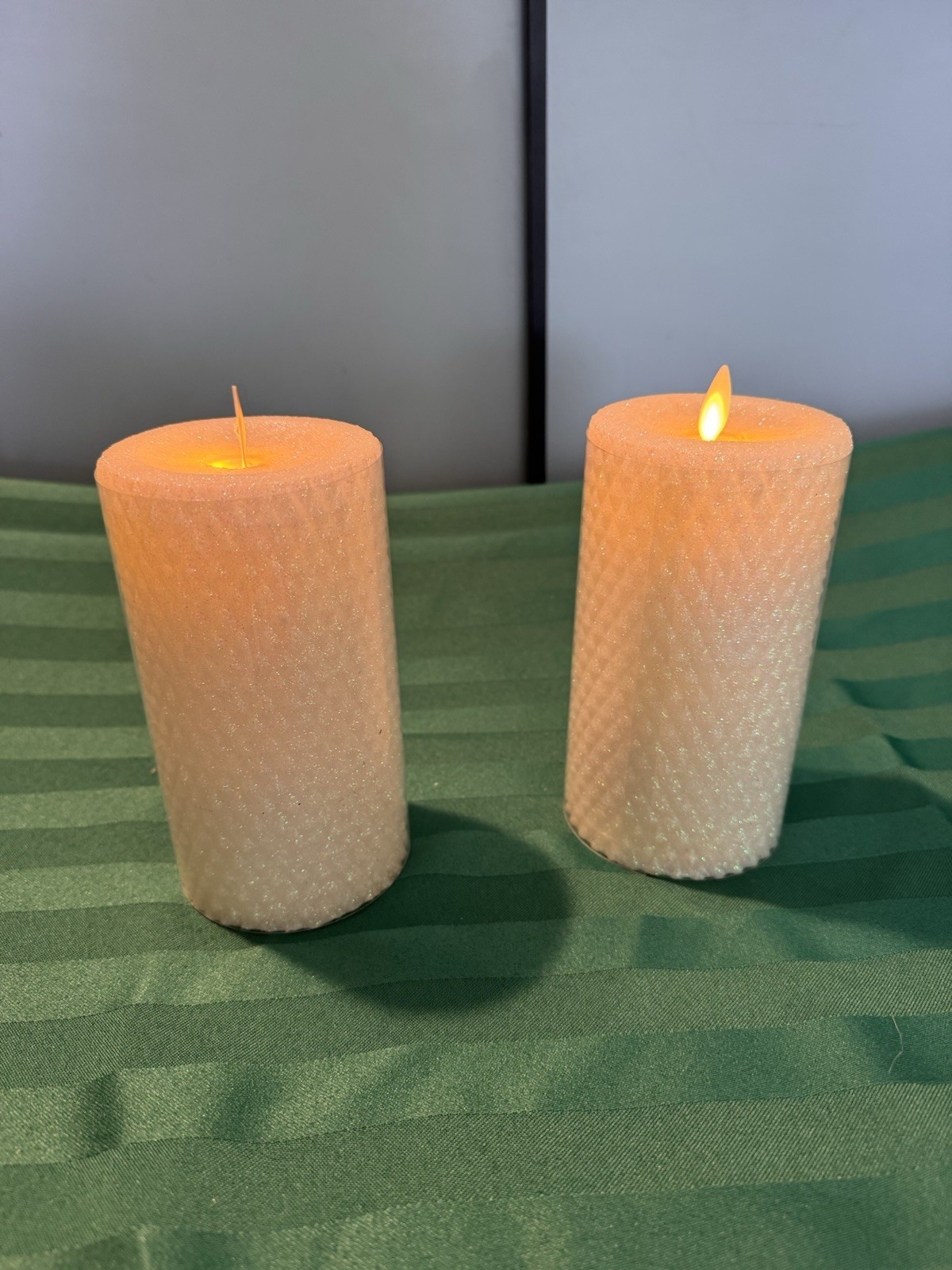 2-Luminara Battery Operated Flameless Pillar Candles Ivory Honeycomb BEAUTIFUL.
