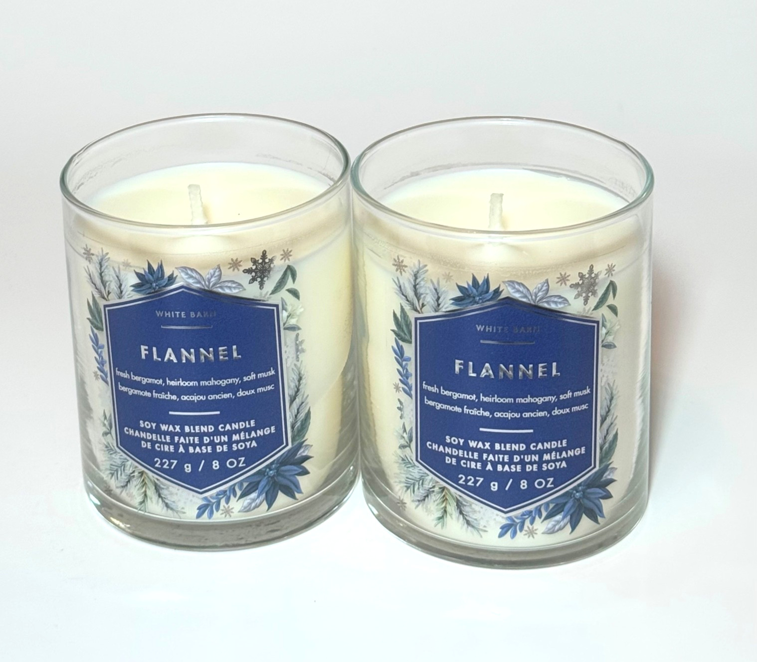(2) Bath & Body Works FLANNEL Single Wick Candles 8 oz each WHITE BARN New