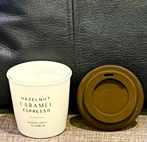 Hazelnut Caramel Expresso Scented Candle Glass 3 1/4 in H x 3 in W