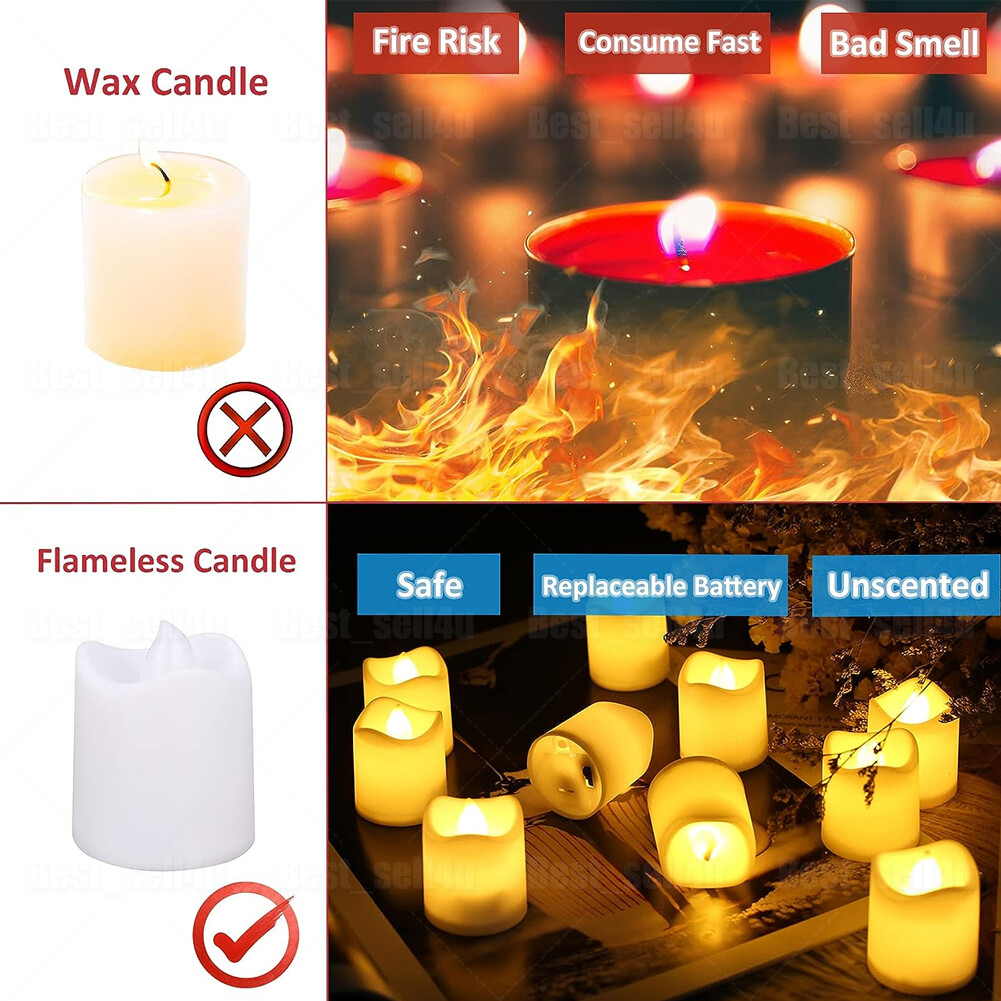 24/48 Pack Flameless Flickering LED Tea Lights Votive Candles Halloween Decor