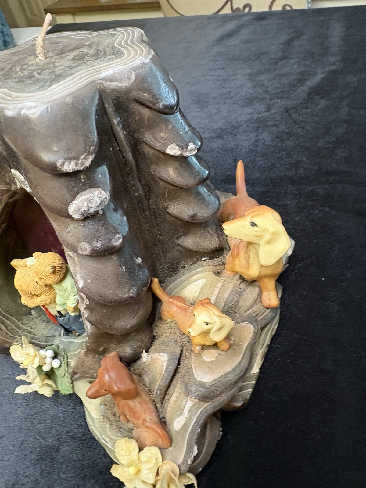 Vintage Tree Stump Wax Art Candle / Whimsical Woodland Animal Figurines