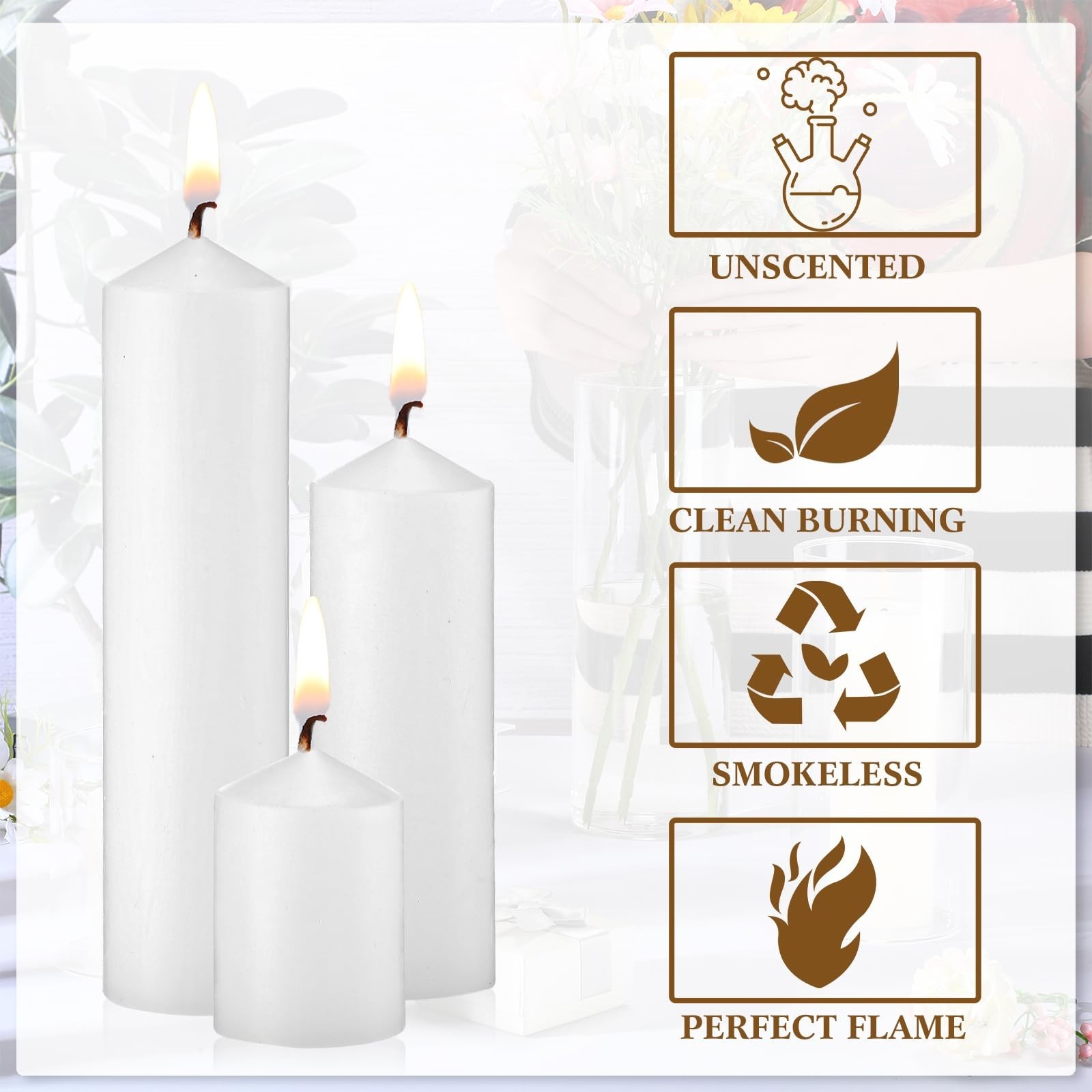 36 Pcs Dripless Unscented Wax Pillar Candles – Long Burning, Smokeless, White fo
