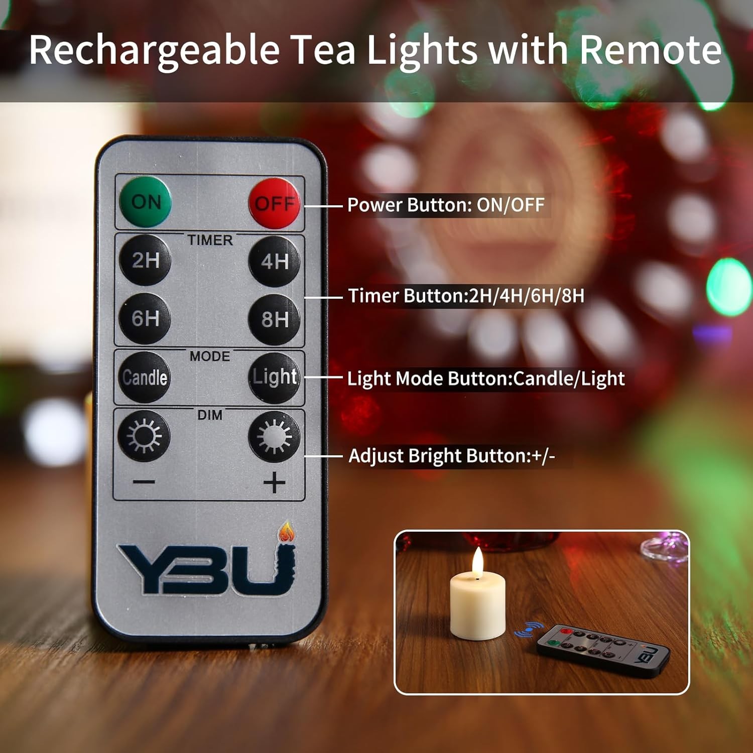 YBU Rechargeable Flameless 1.6 inches x x 2.2 inches, Amber