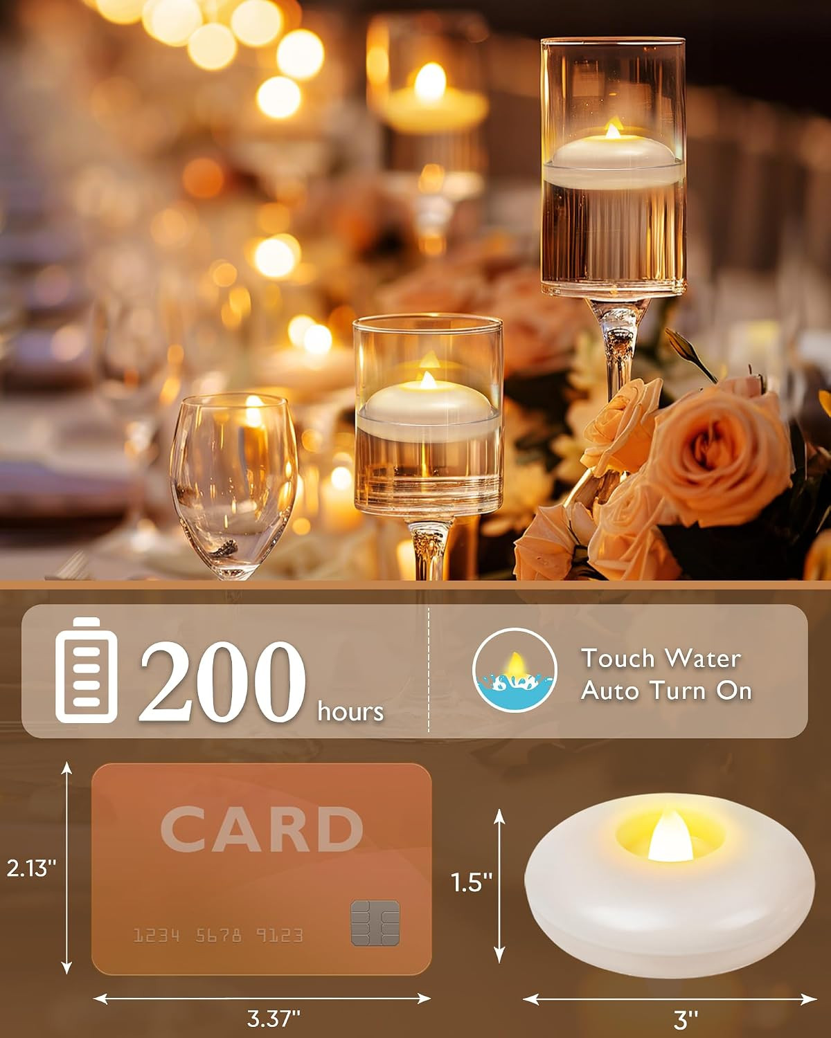 48 Pack 3” Flameless Led Floating Candles, 200 Hour White Battery Operate Waterp