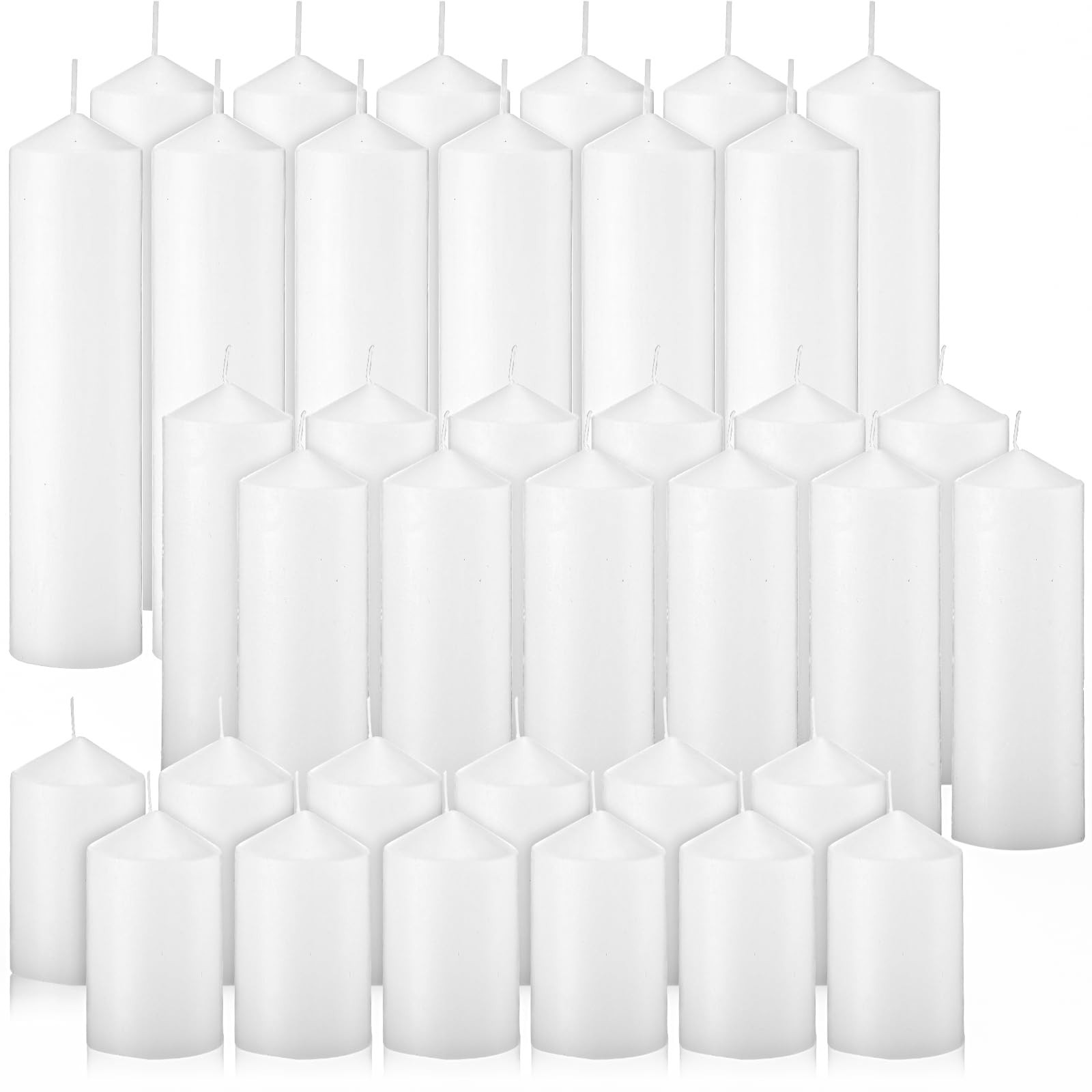 36 Pcs Dripless Unscented Wax Pillar Candles – Long Burning, Smokeless, White fo