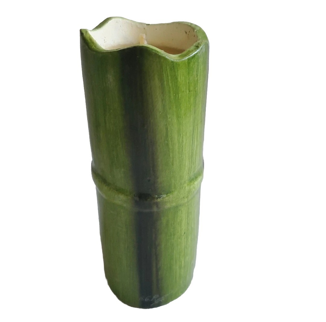 Clay Art Candle In W/ Face Bamboo Stem 60s Or 70s Signed AGP & Bird Blue Eyes