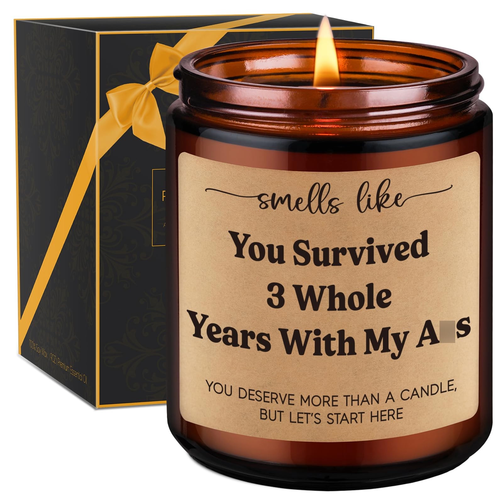 3-Year Leather Anniversary Scented Candle Funny Gift for Him Her Couple