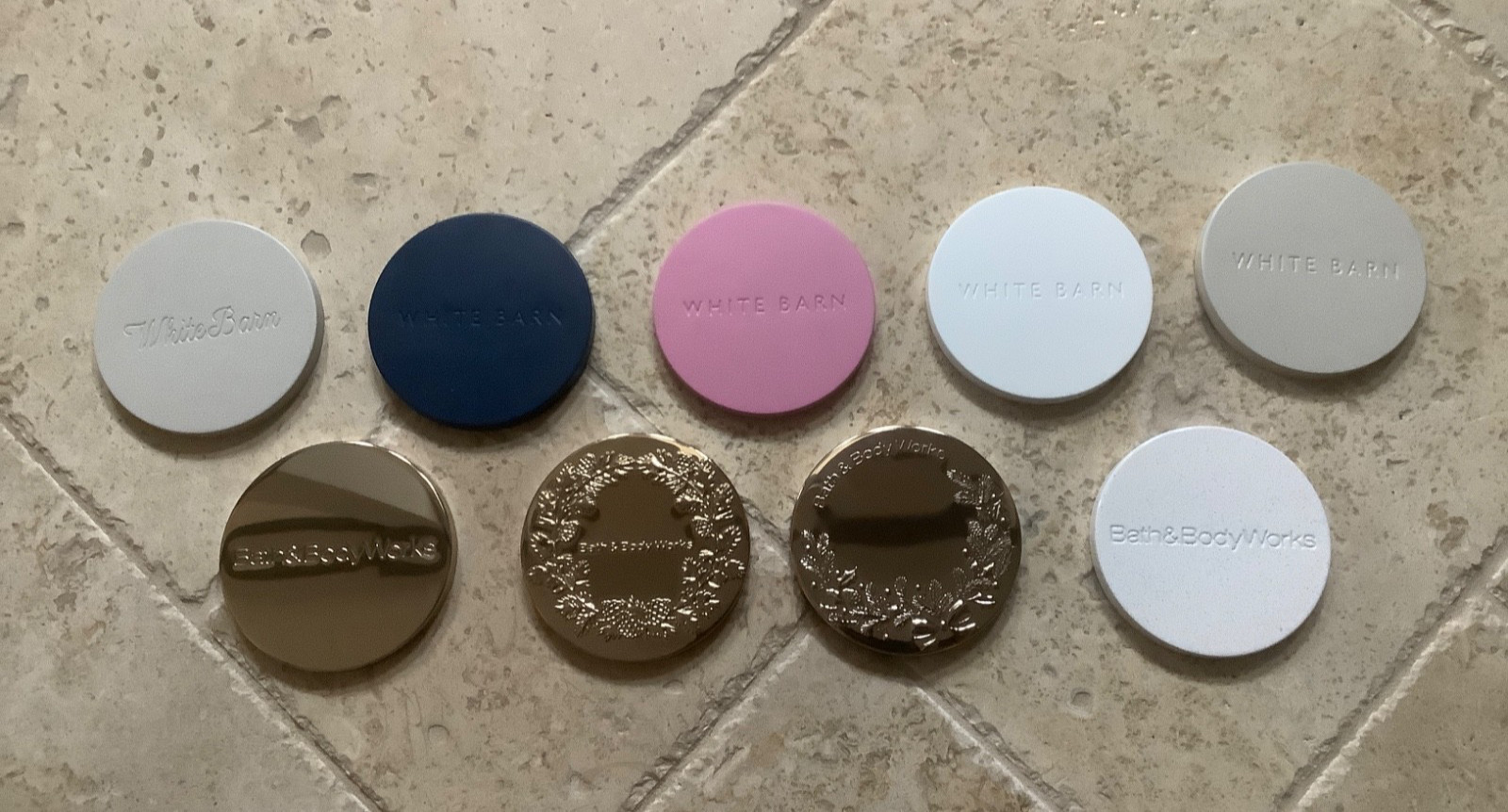 Bath & Body Works 3 Wick Candle Lids Multi Color Metal (Lids Only – Lot of 9)