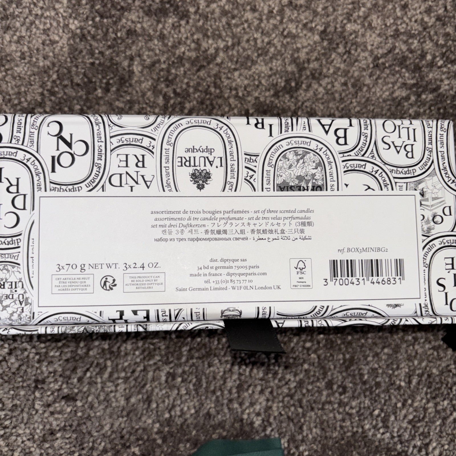 Diptyque Paris Mini Candle Gift Set Baies Roses Mimosa 3x70g W/ Dust Bag