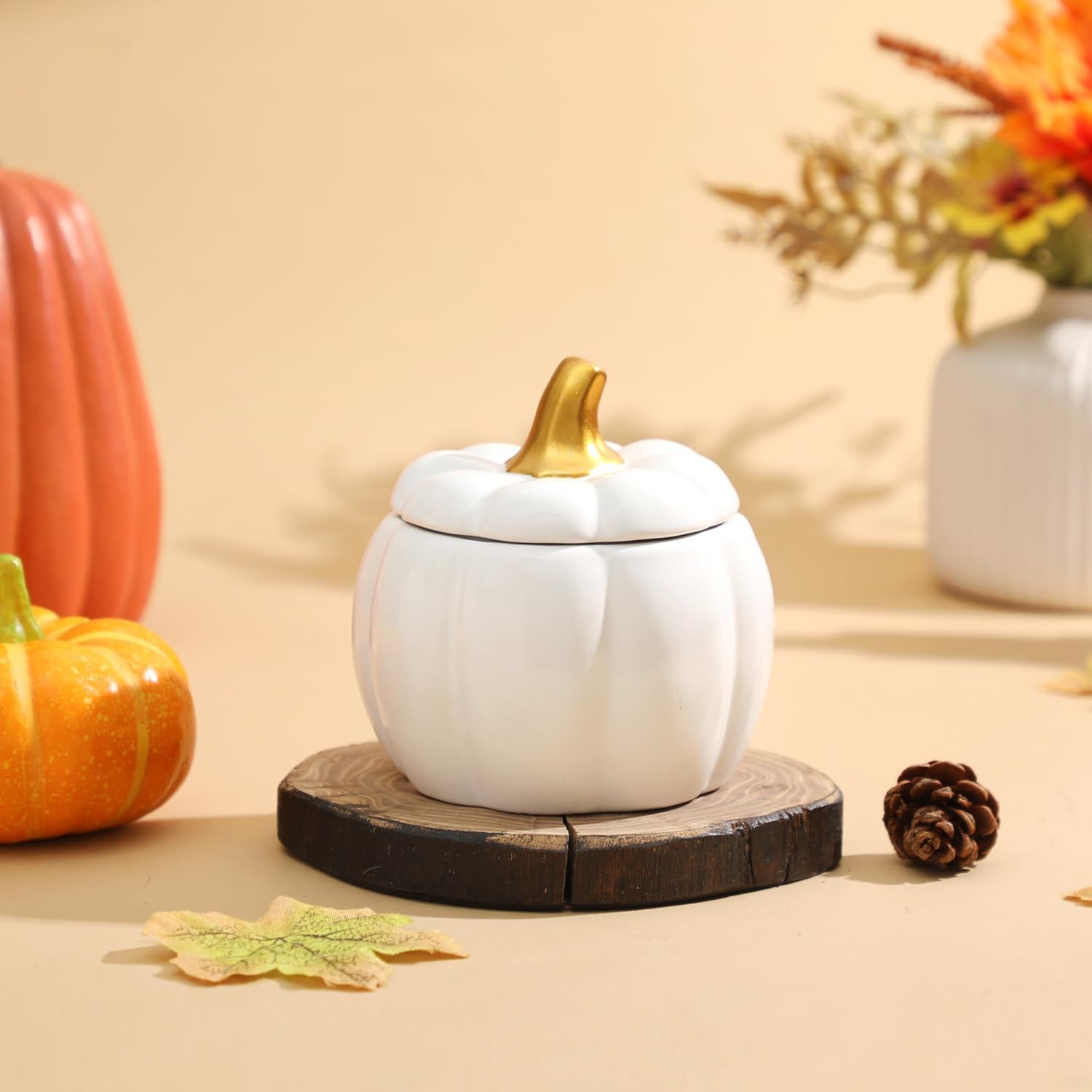 Pumpkin Shape Candle Fall Spice Scented Halloween Decor White 9oz