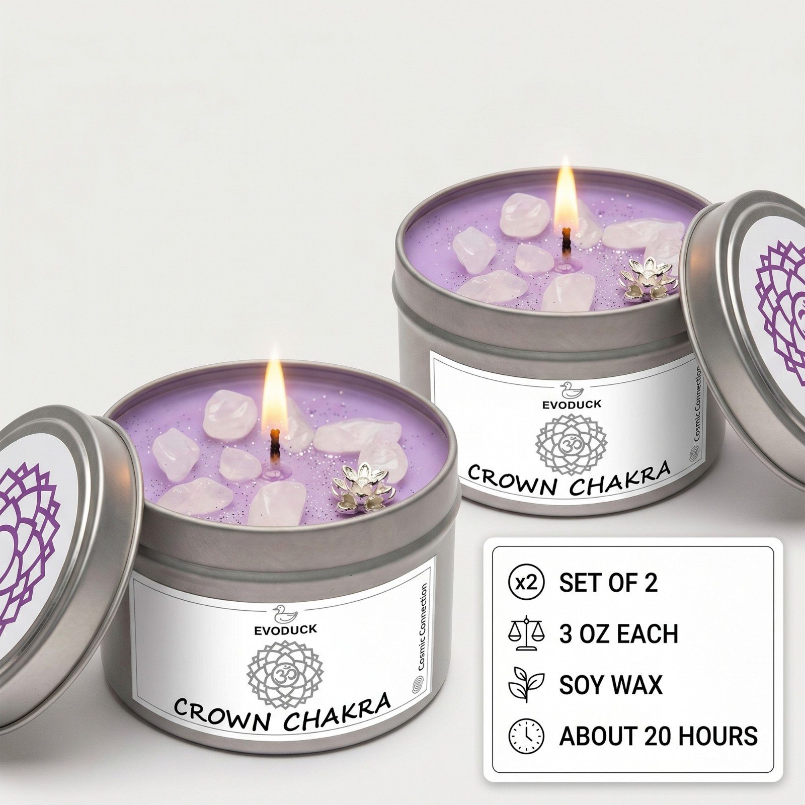 2 Pack Crown Chakra Crystal Candle Clear Quartz Reiki Meditation Energy Healing