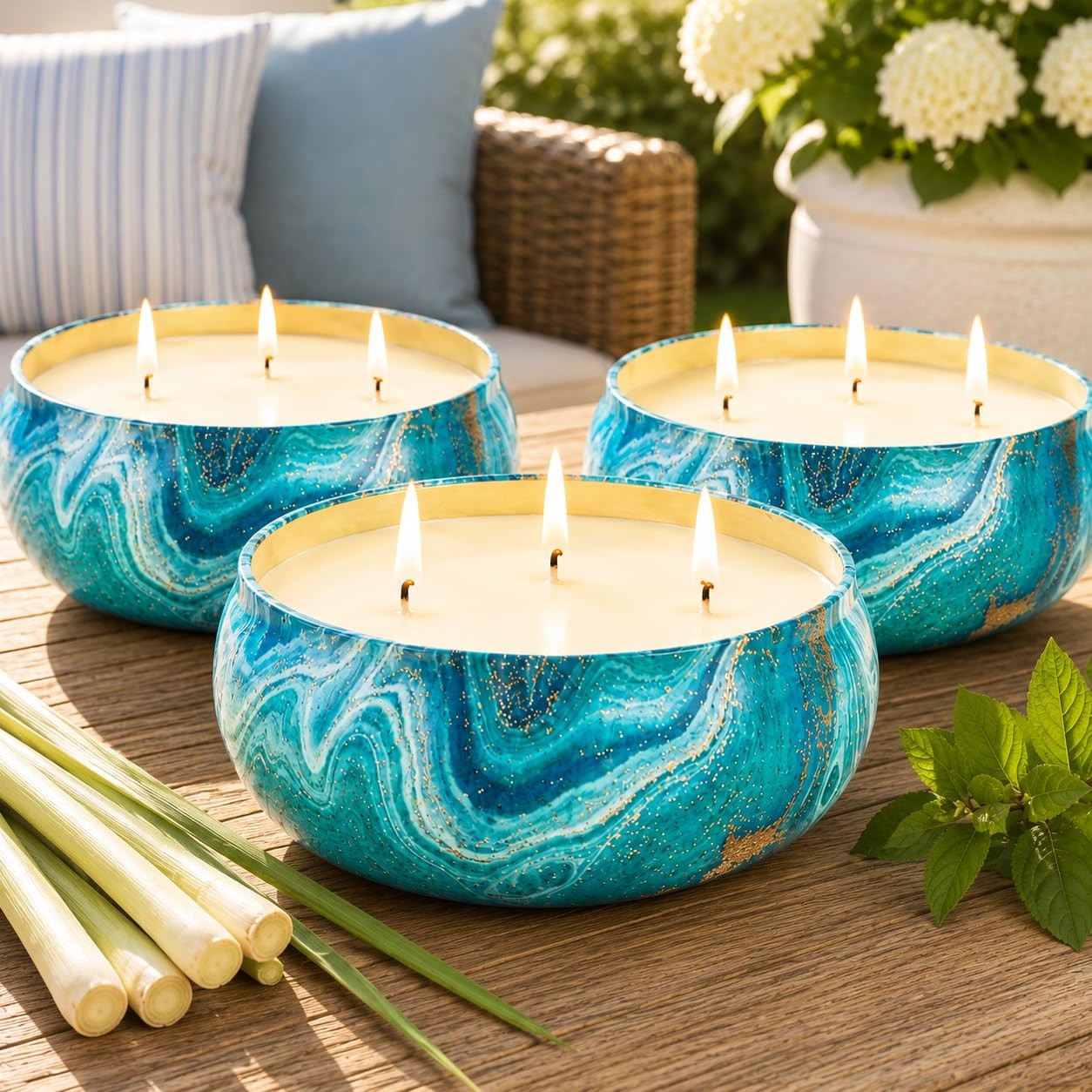 Large Citronella Candles Outdoor Decorative 36oz, 3 Wick Soy Wax Lemongrass C…