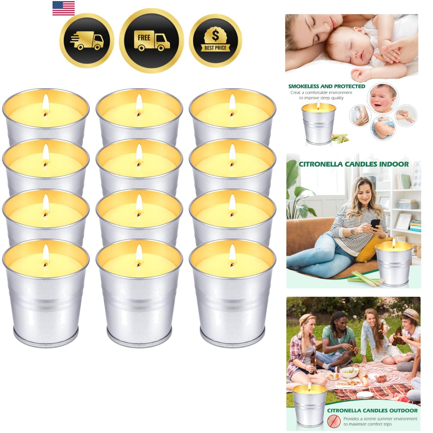Citronella Candles Outdoor Indoor, 12 Pack Citronella Candles for Patio, Summ…