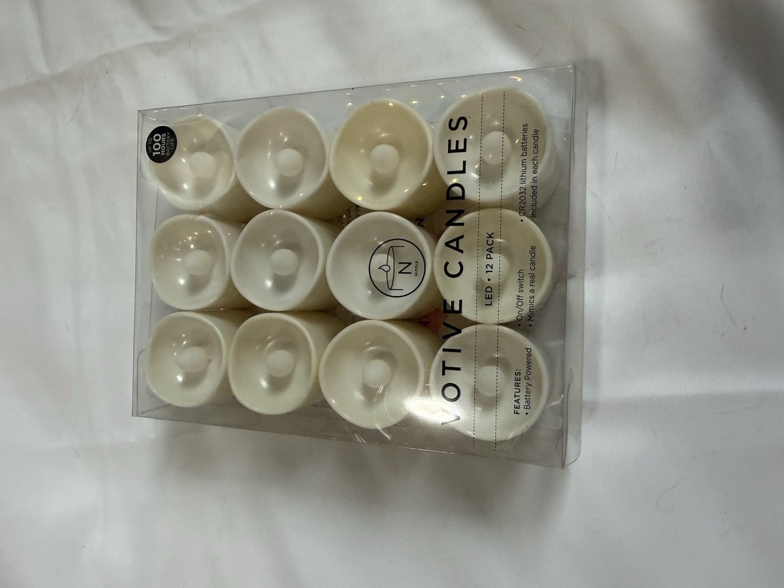 N LED Votive Candles 12-Pack White Battery Powered Plastic Round CR2032