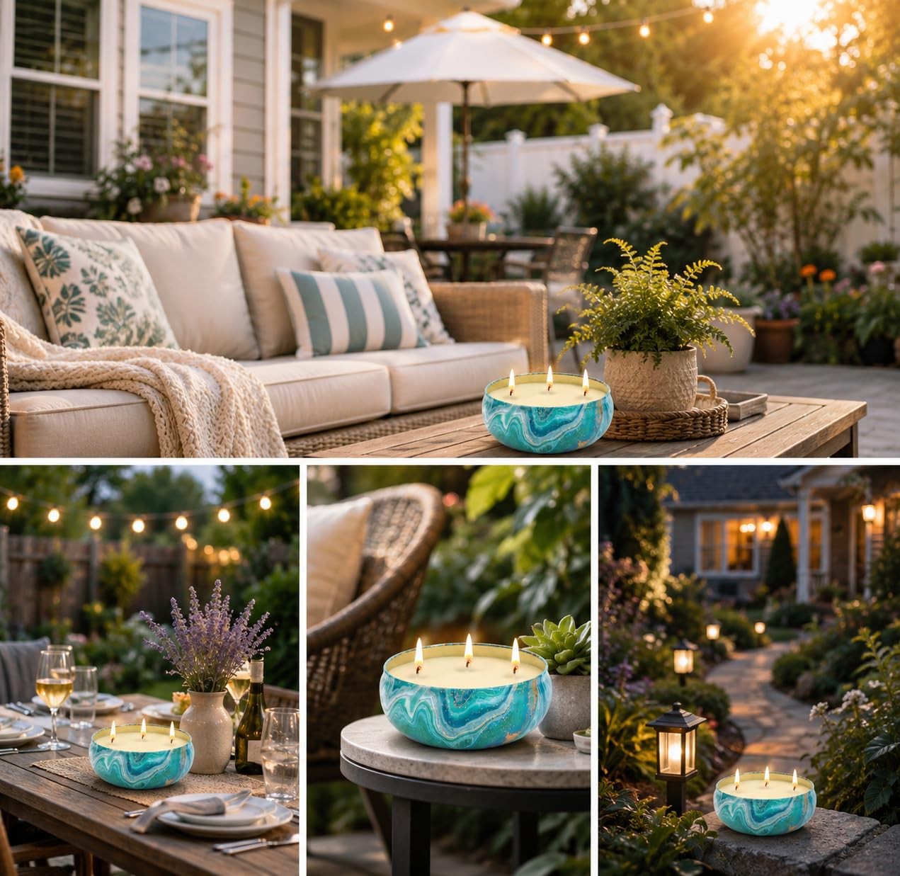 Large Citronella Candles Outdoor Decorative 36oz, 3 Wick Soy Wax Lemongrass C…