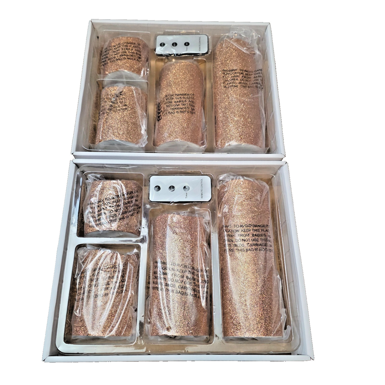 8 Piece LED Candle Set w/ Remote – Gold Glitter NEW in BOX Comes w/2 as Pictured