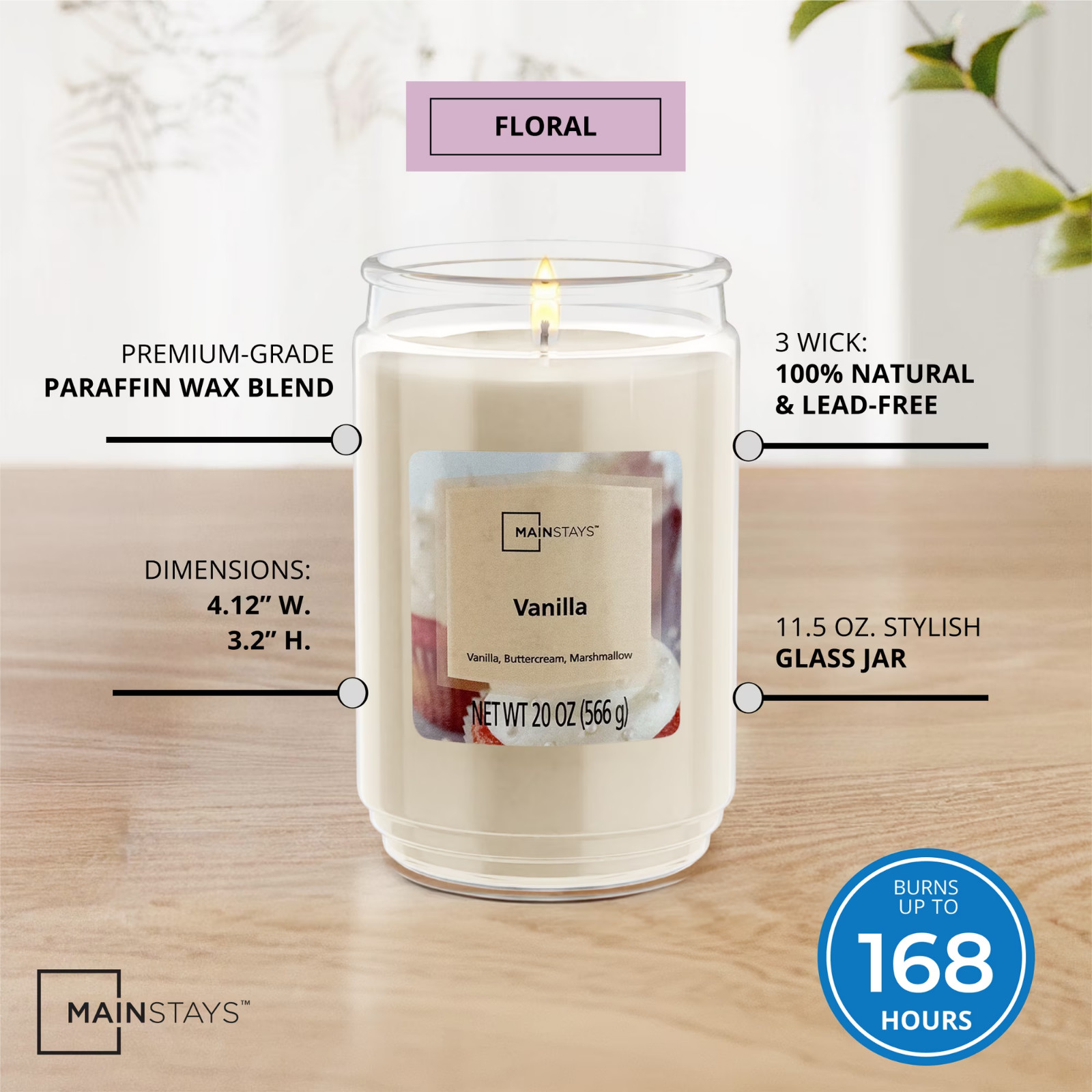 Mainstays vanilla scented single-Wick Large Glass Jar candle 20 oz…
