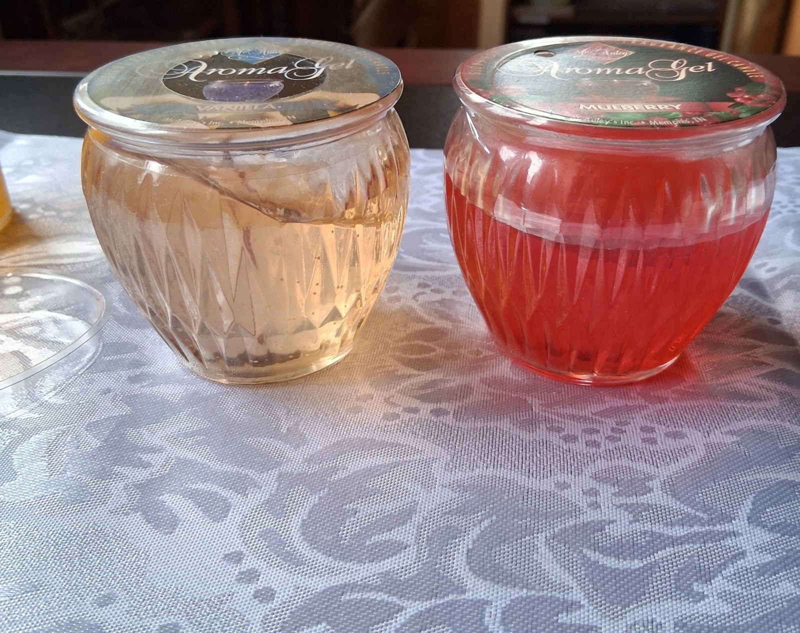 Gel Candle Lot of 4 McAuley’s Vanilla and Mulberry, Purple and Yellow Oval 3″