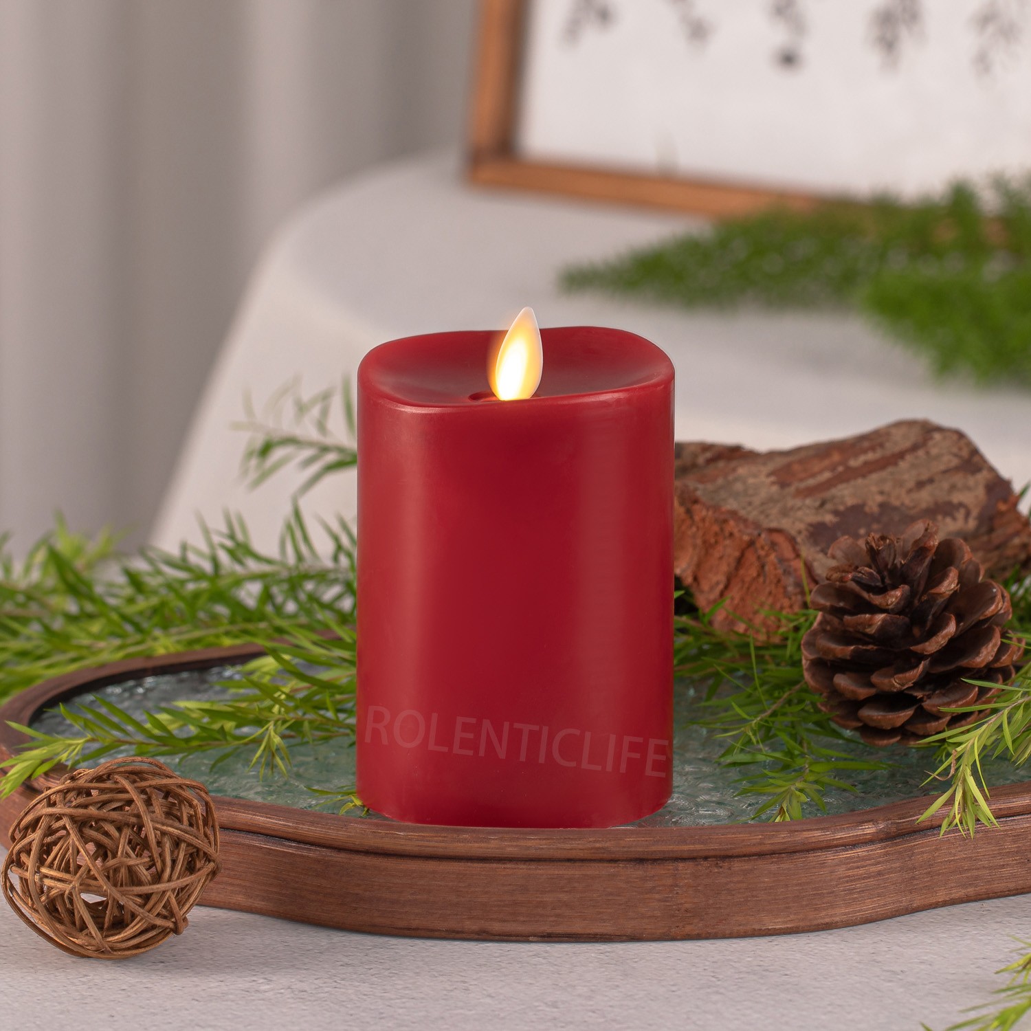 Luminara Flameless LED Battery Pillar Wax Candles w/Remote Moving Flame Red 3″