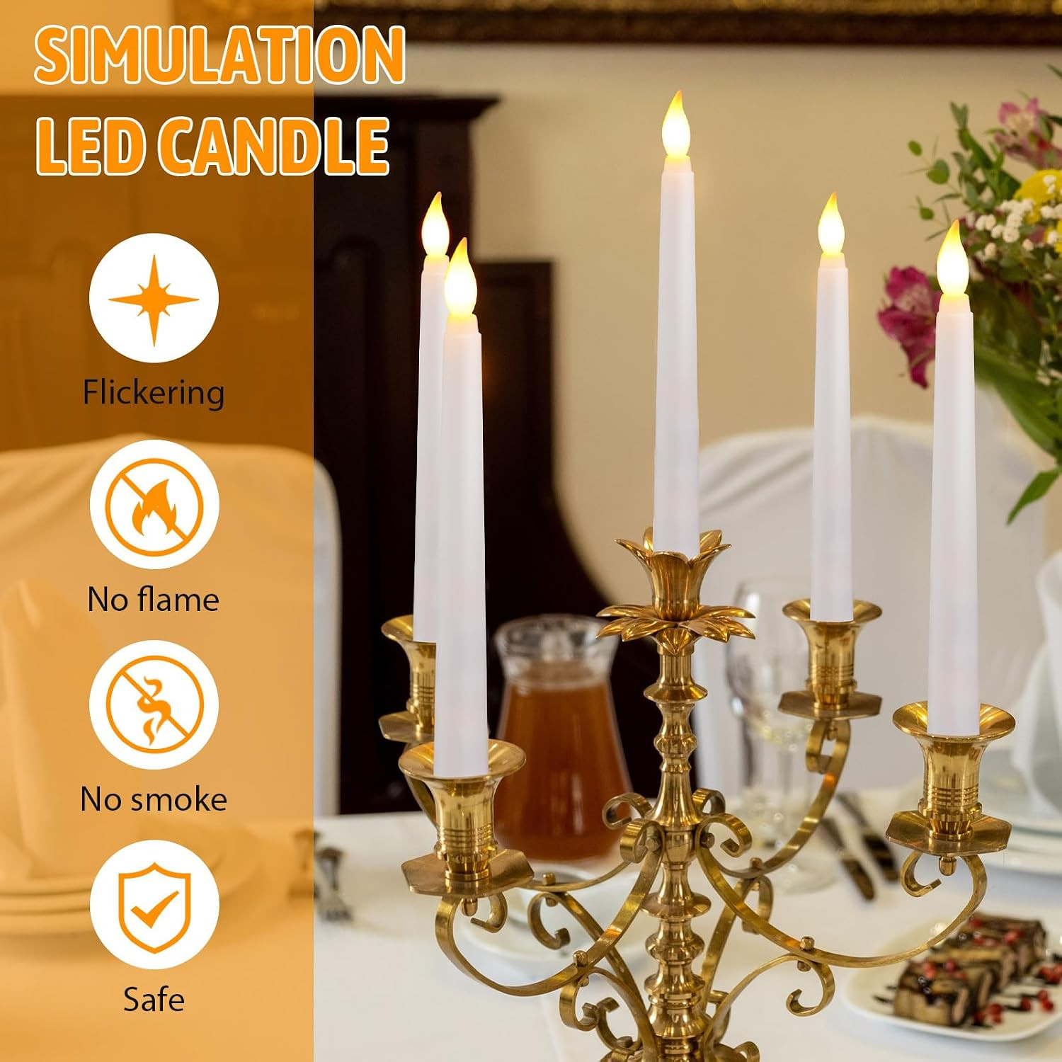 50 Pcs 8.5 Inch White LED Flameless Taper Candles Bulk Battery Operated Taper Ca