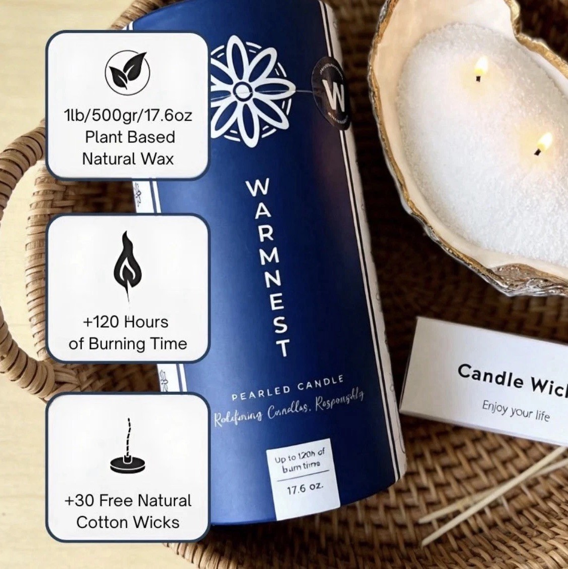 New Warmnest Pearled Black Sand Candle Kit Bundle(2) 120 Hours Burntime W/Wicks