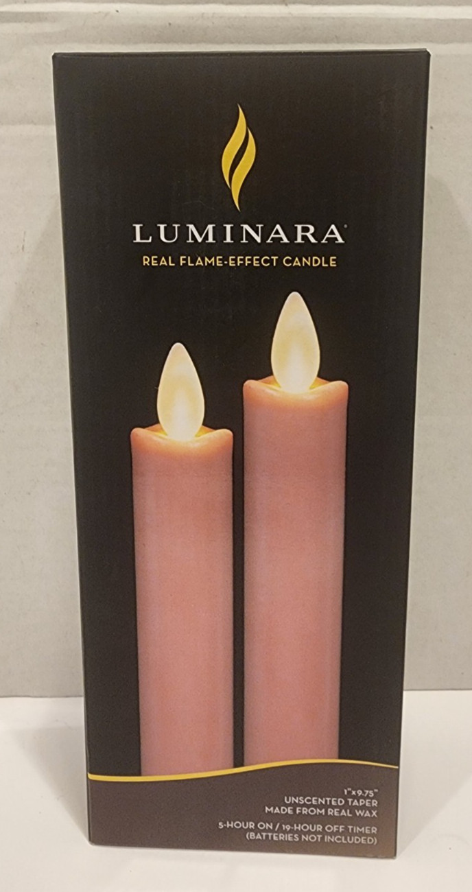 Luminara Rose Tan Flameless Real Wax Taper Candles 1″x9″ Set of 2 with Timer