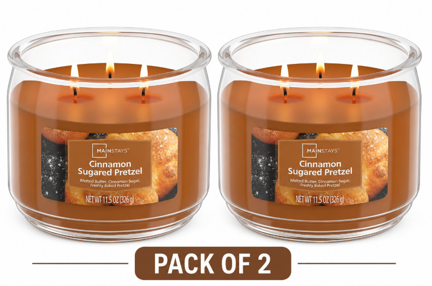 Pack of 2 ,3-Wick Cinnamon Sugared Pretzel Scented Glass Jar Candle, 11.5 oz …