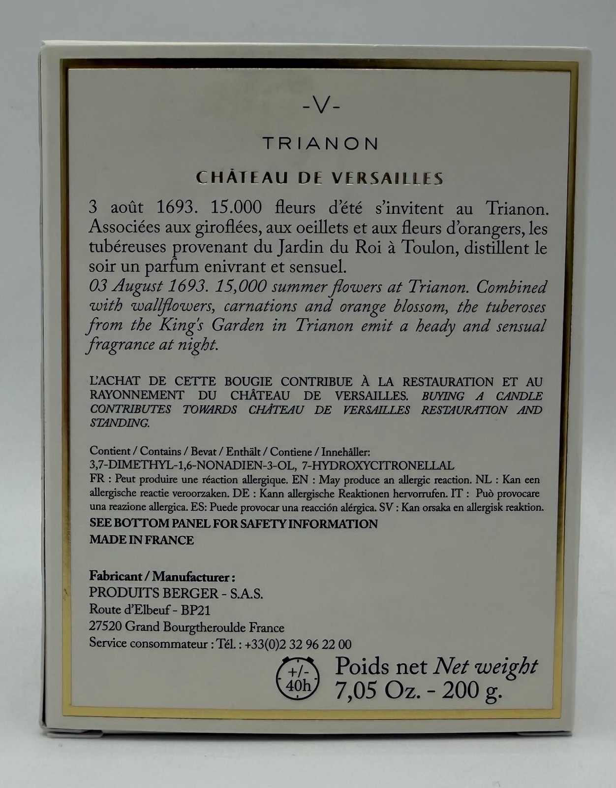 NEW IN BOX Chateau de Versailles Trianon Bougie Scented Candle 7.05oz 200g 40hrs
