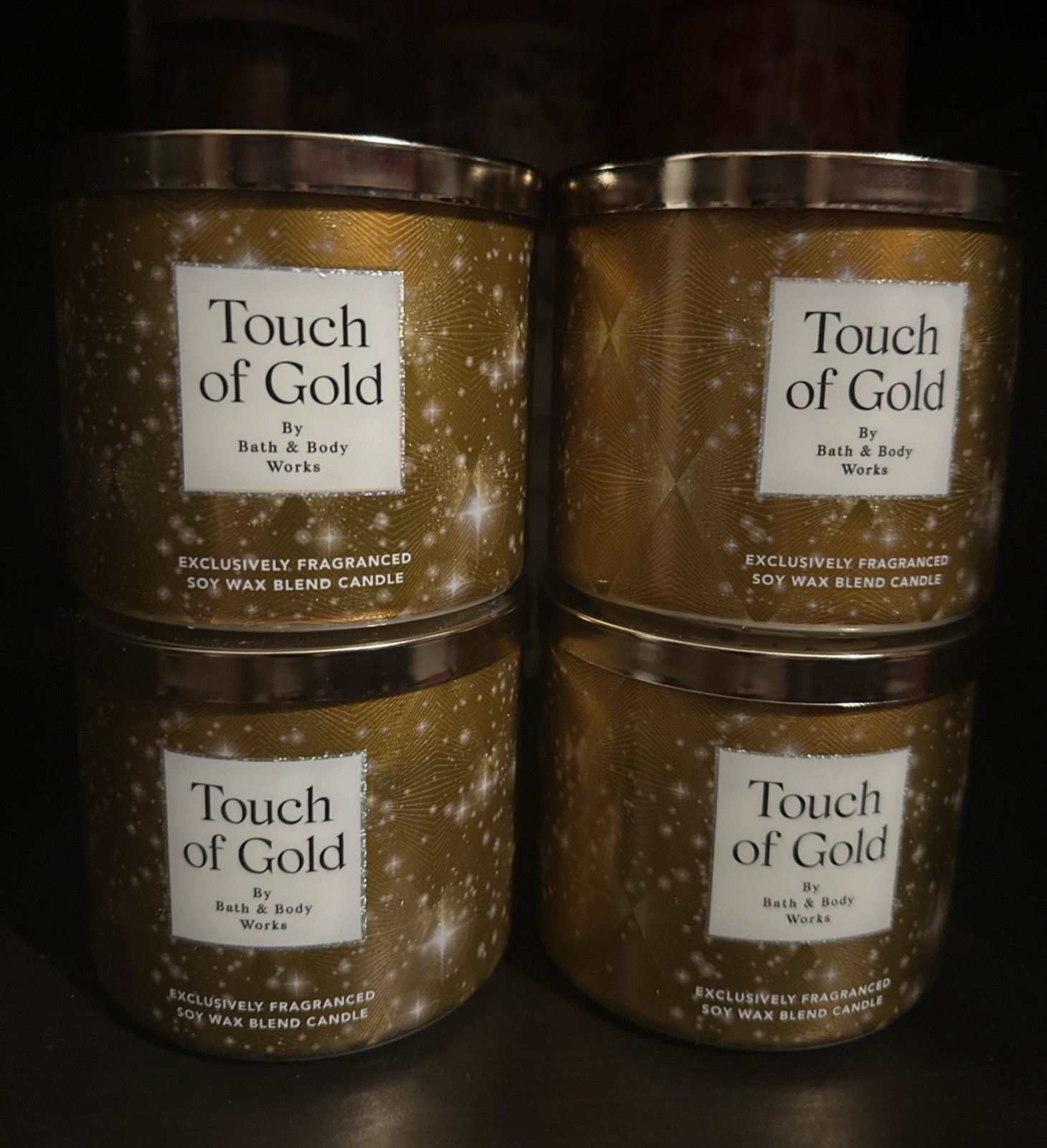 Lot of4 Bath & Body Works Touch Of Gold 3 Wicks Candle