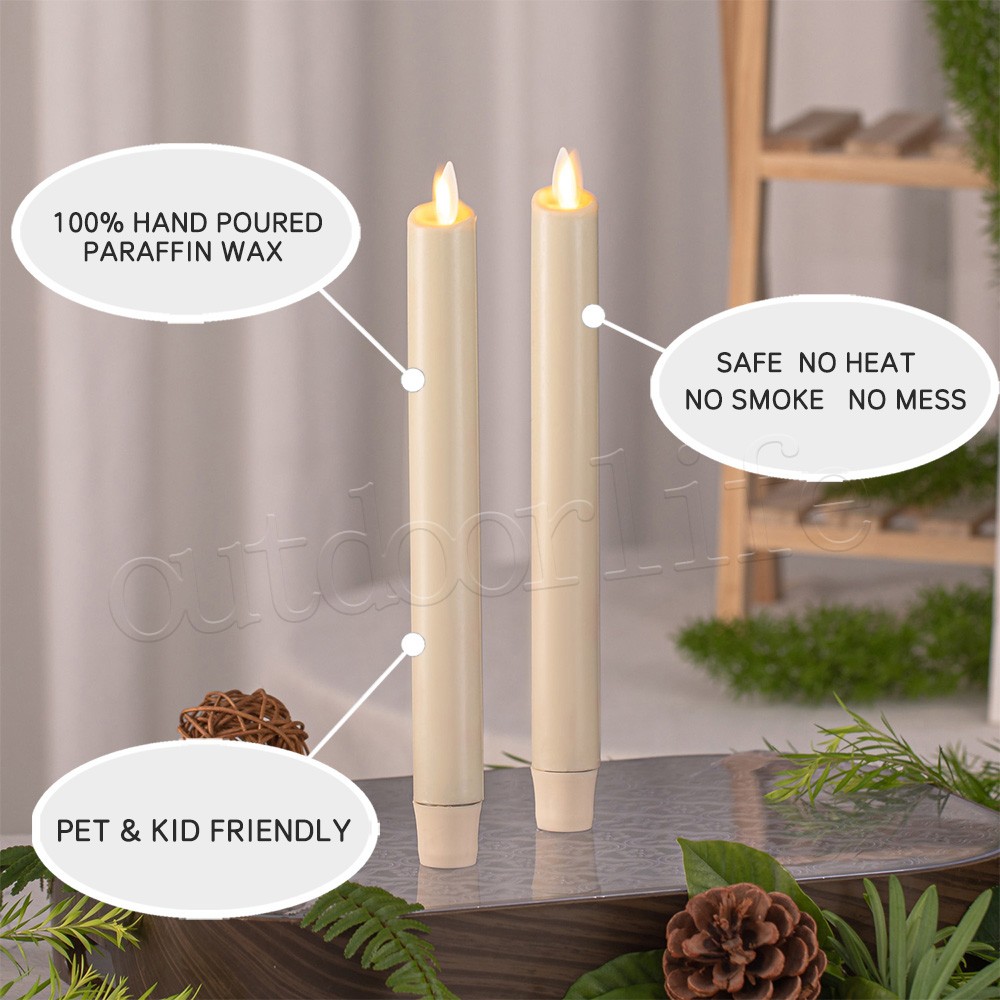 Set of 4 Luminara Flameless Wax Taper Candles w/Moving Flame Remote Ivory 9.5″