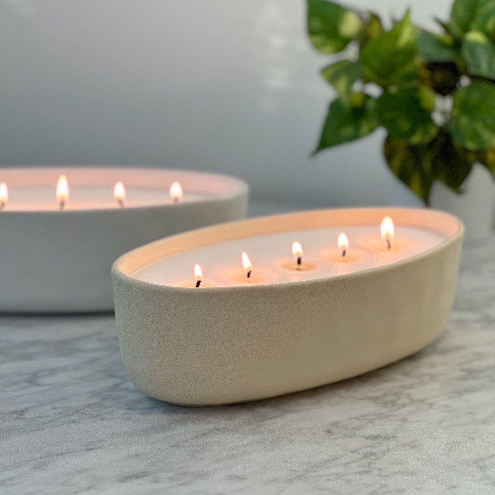 5-Wick 40.5 oz Ceramic Candle, Red Lava & Citrus, Beige