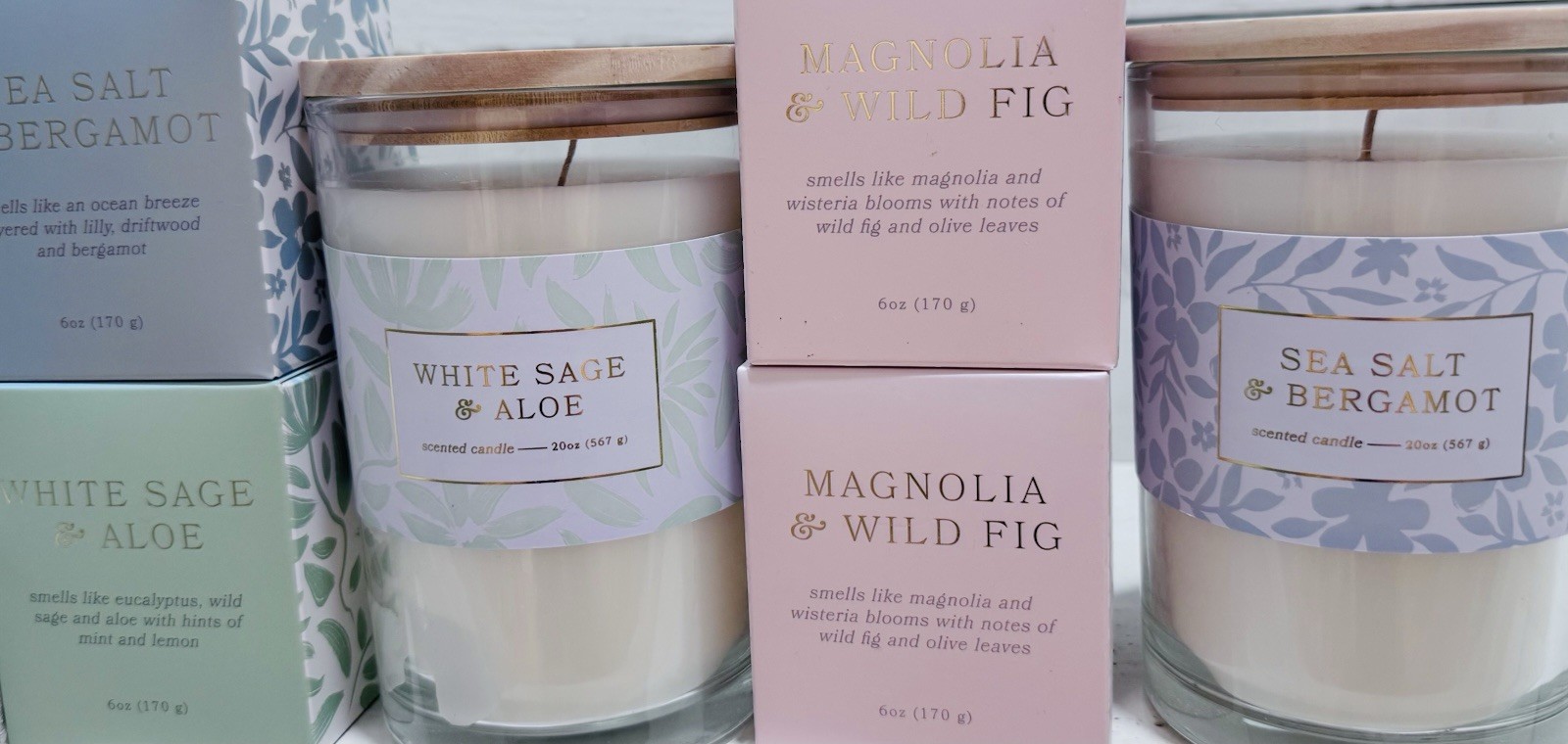 Overjoyed Boutique Candle Lot 6 SeaSalt Bergamot Magnolia Sage Aloe 4-6oz 2-20oz