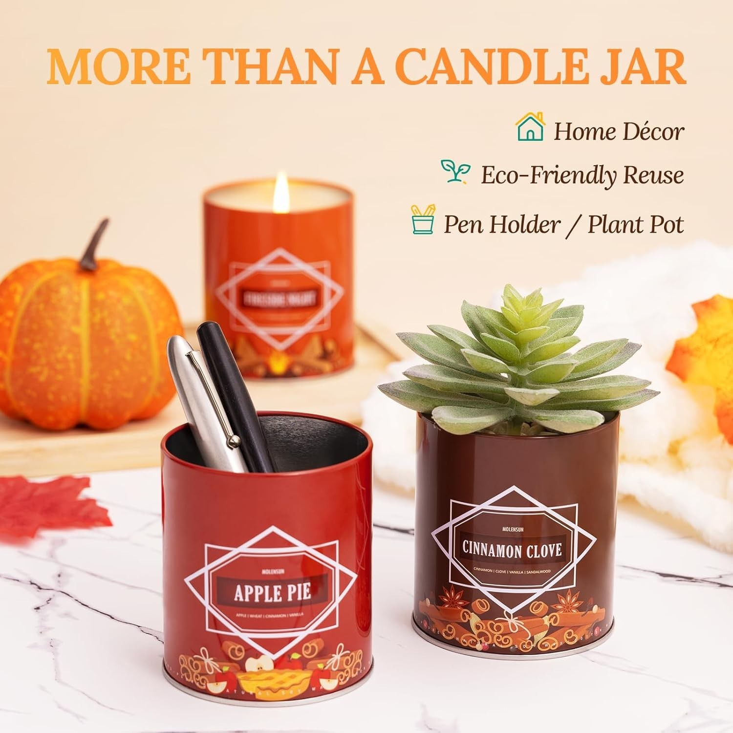 Fall Candles – 36oz (4×9oz) Soy Candles Gift Set with Autumn Scents: Pumpkin Spi