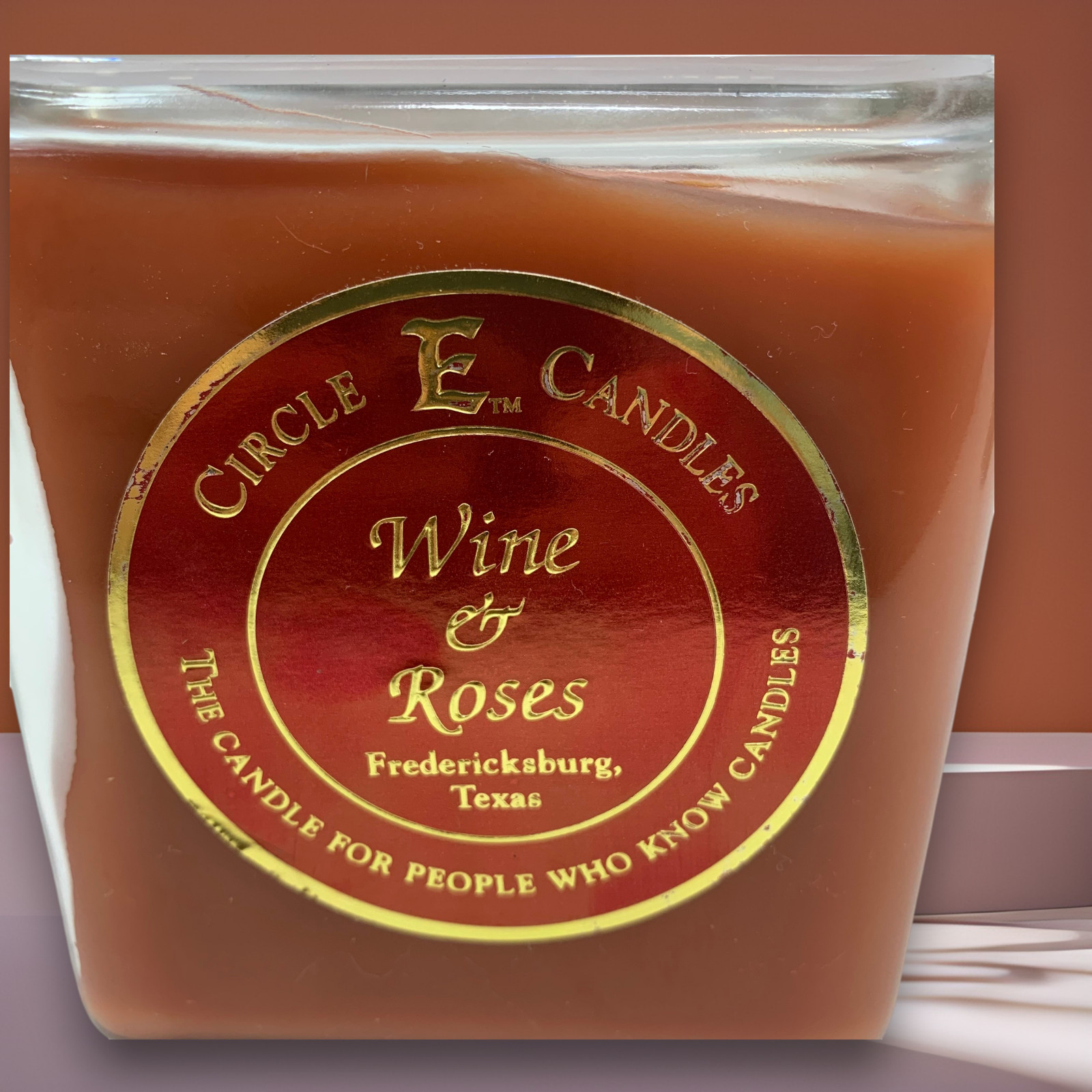 NEW Circle E Candles Wine & Roses Glass 40 oz Square Jar 220 Hour 2 Wicks Texas