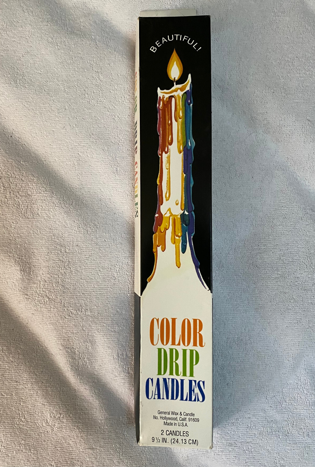 2 Per Pack Rainbow Multi Wax Color Drip Candles 9 1/5 ” Tall Vintage New